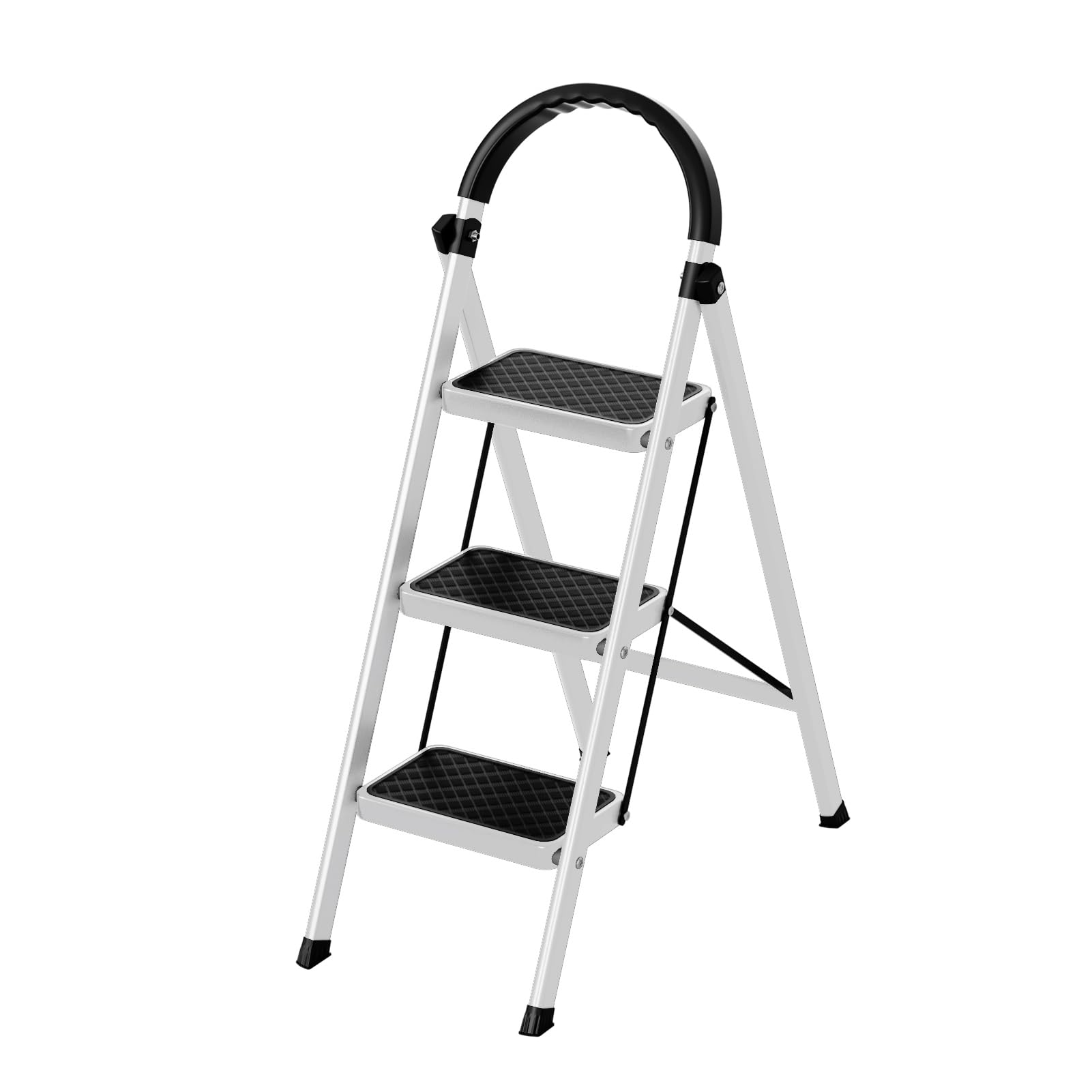 Funrautz White Step Ladder, 3 Step Ladder Folding Steps Stool, Multi-Purpose Collapsible Ladders, Heavy Duty-Folding Ladders With Wide Anti Slip Pedals 330 Lbs Load Capacity, For Home Rv Outdoor (White)