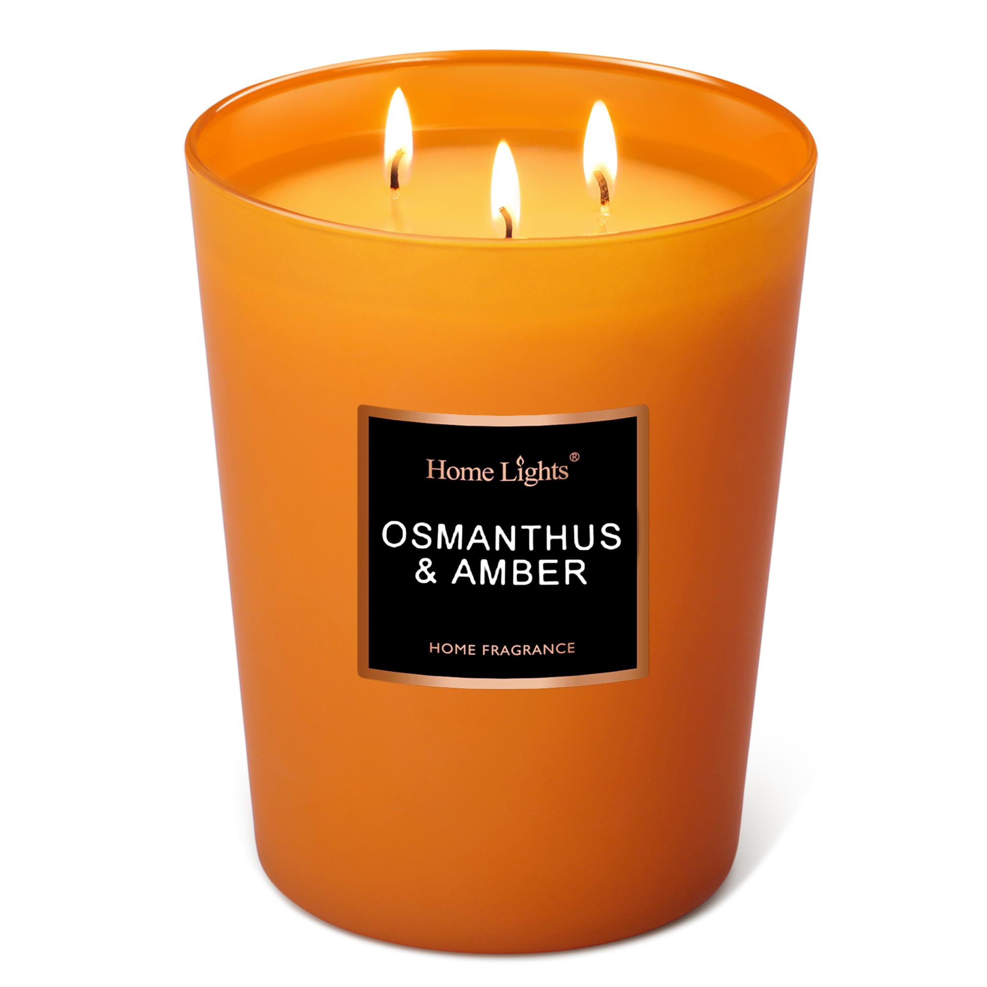 - HomeLights Large Jar Candle-33.3 Oz. Natural Soy Aromatherapy Candle | Osmanthus Amber Scent | Up to 130 Hours Burn Time with 3 Cotton Wicks | Home Decorative Fragrance Candle Gift