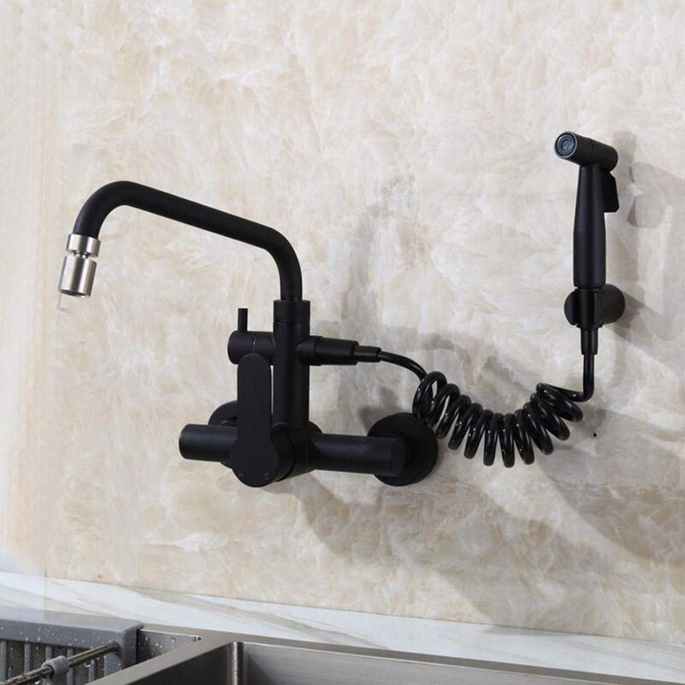 Robinet cuisine mural noir avec douchette extractible inox 304