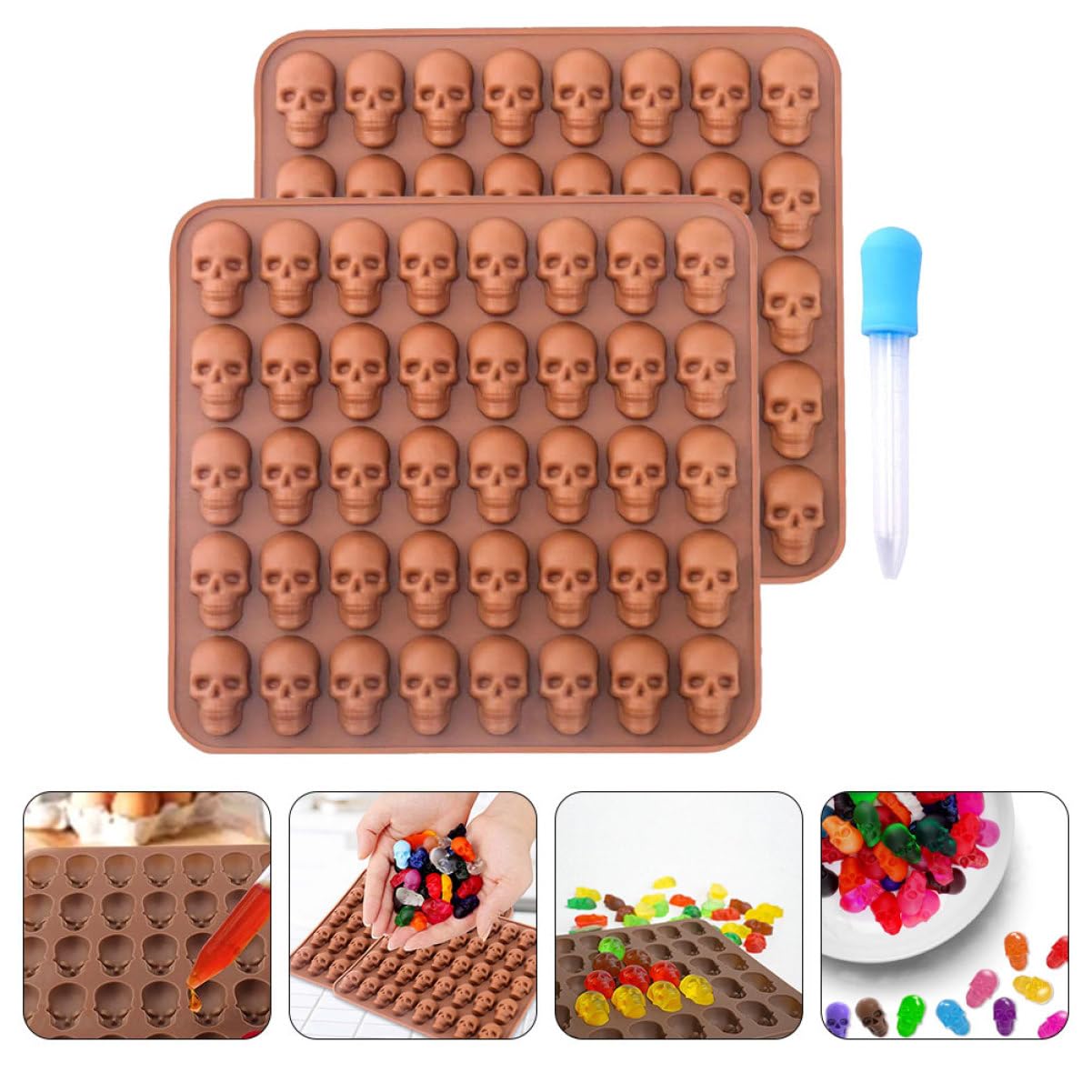MAGICLULU 5 Ensembles moule de crâne Gelée étain squelette moulage cuisson du crâne moule halloween pochoir halloween moules pour le bricolage moules à desserts de fête Gel de silice Coffee