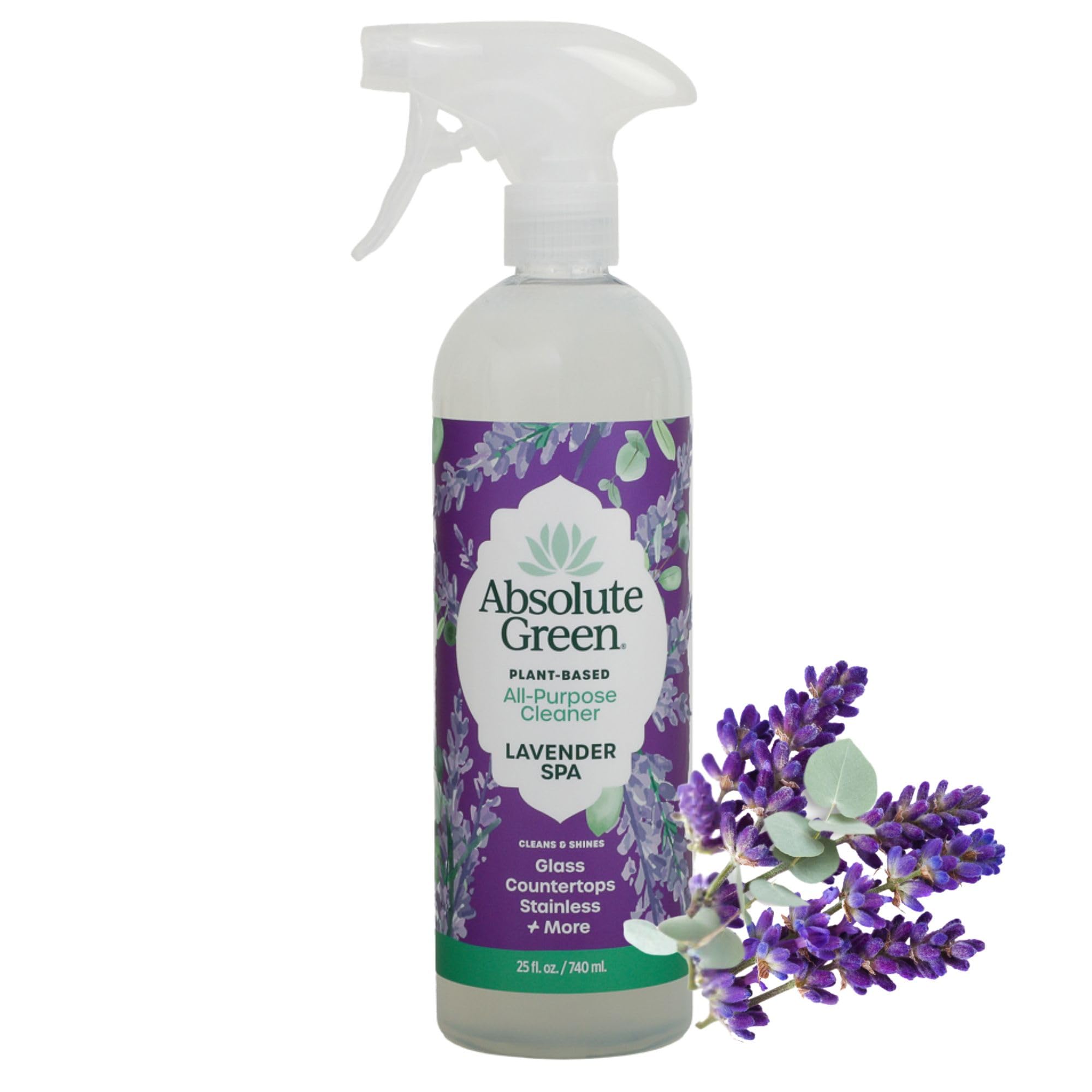 Absolute Green All Purpose Cleaner Spray, Non-Toxic, Kitchen, Bathroom, Countertop, Glass, Stainless, Safe around Kids and Pets, Natural Lavender Spa Scent, 25 oz (1 Pack)