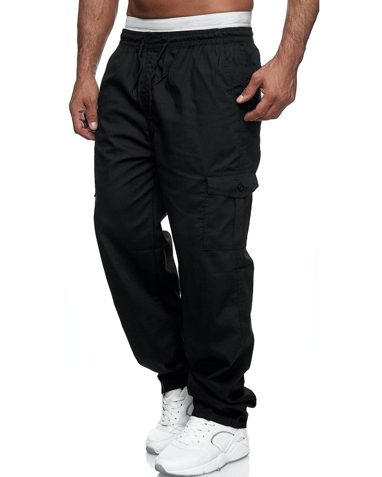 VANVENEMens Cargo Work Trousers Lightweight Cotton Casual Jogger Elastic Waist Drawstring Outdoor Pants with Pockets