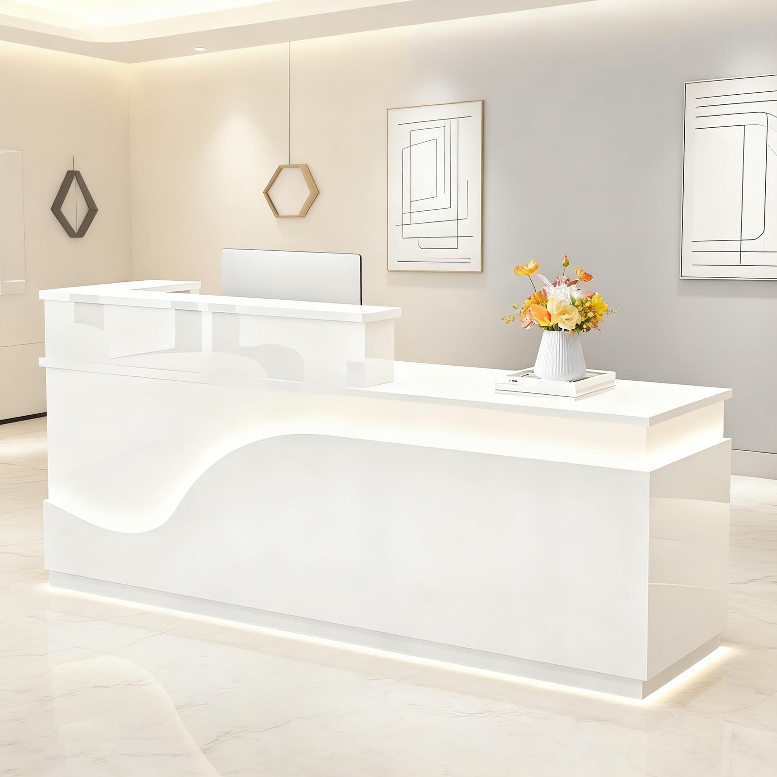 Reception Desk with Counter，Modern Front Desk Reception Counter for Checkout, Lobby, Beauty Salon (Left high) (Right Higher)