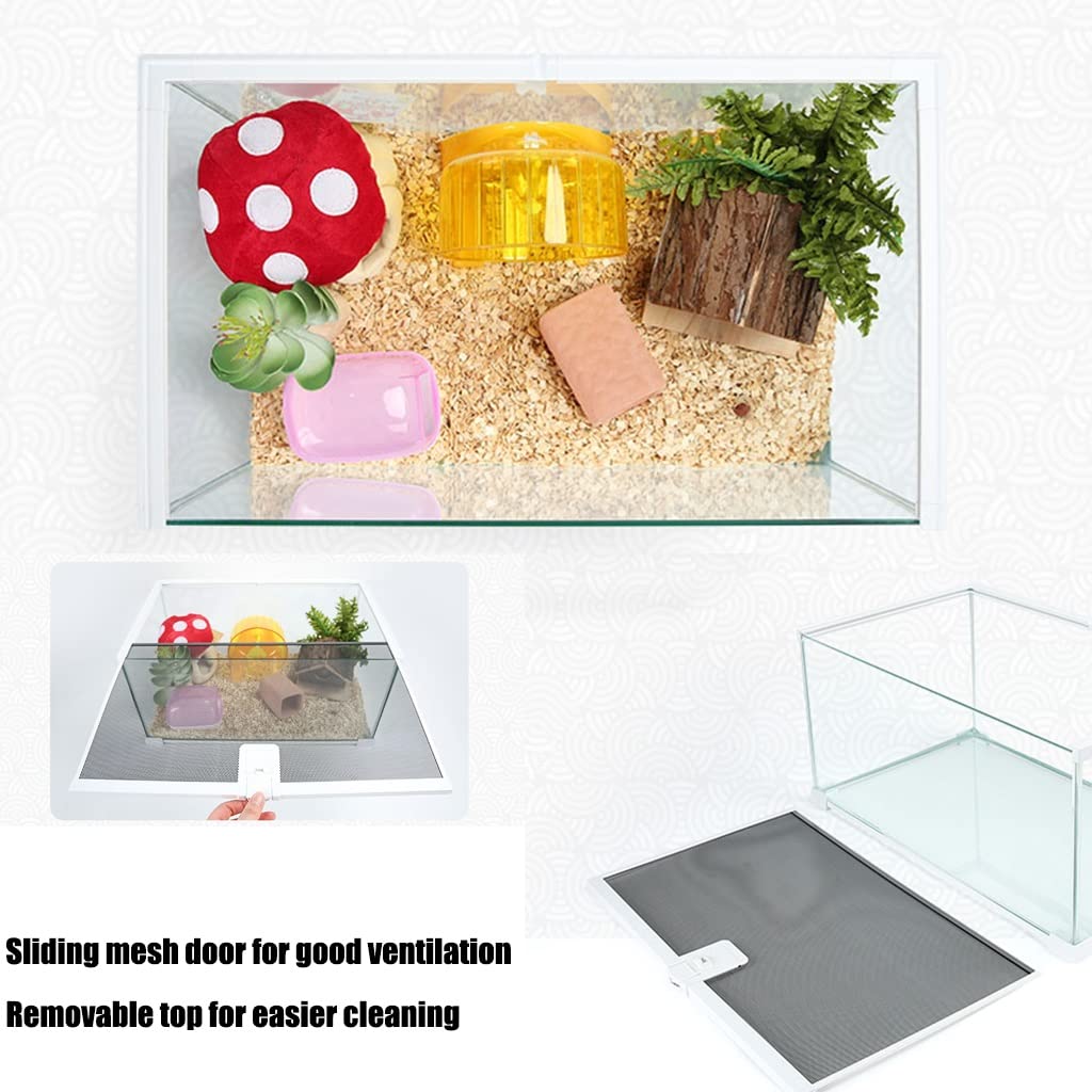 Tanque de Vidrio Templado para Reptiles, Apertura Superior, Terrario para Reptiles, Lagarto, Camaleón, Gecko, Incubadora de Mascotas con ventilación de Pantalla Superior (A 31x21x20cm)