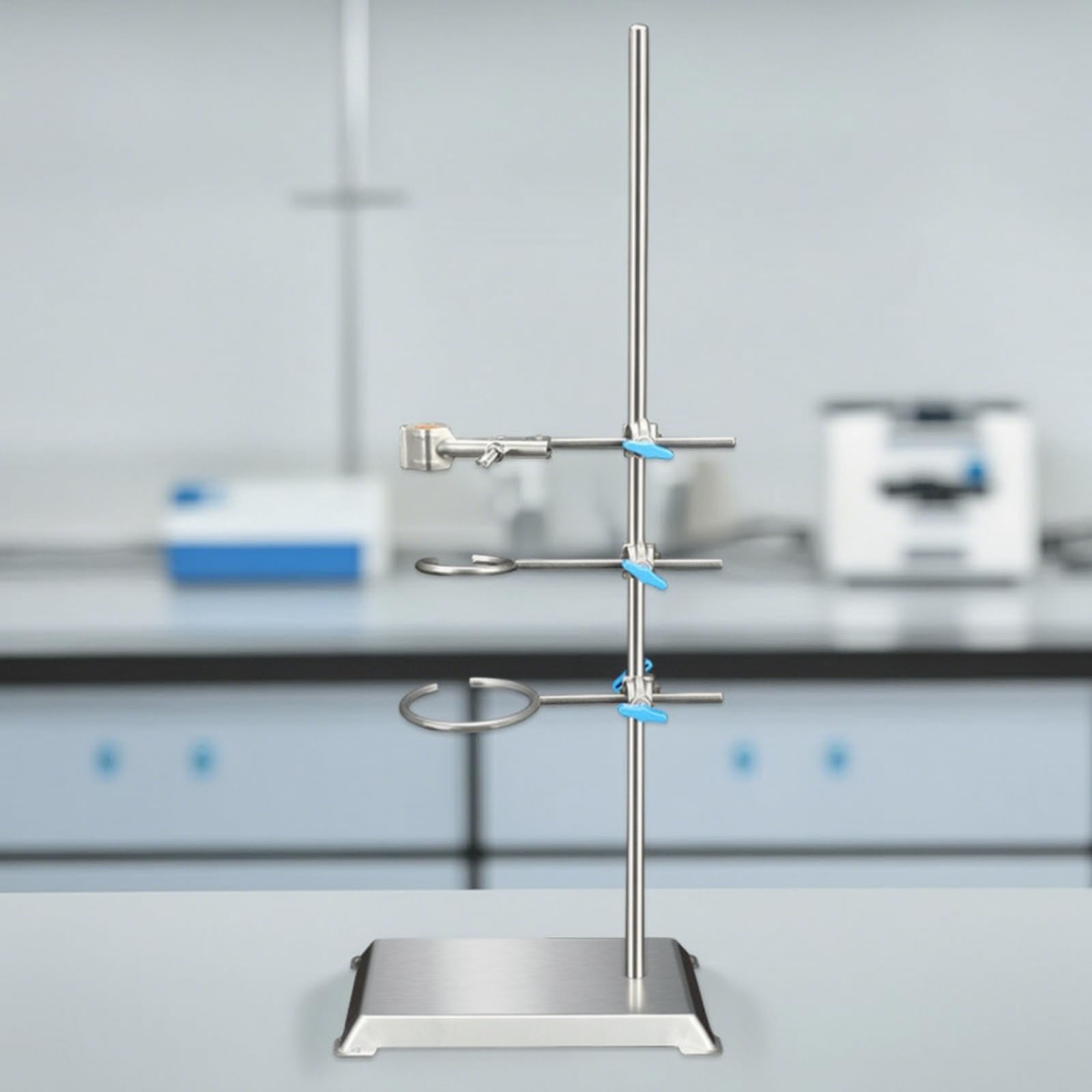 B Baosity Soporte de Laboratorio Soporte Estativo con Base Pesada Varilla Resistente Aros para Matraz y Vaso Abrazaderas con Tornillo Acero Inoxidable Fácil