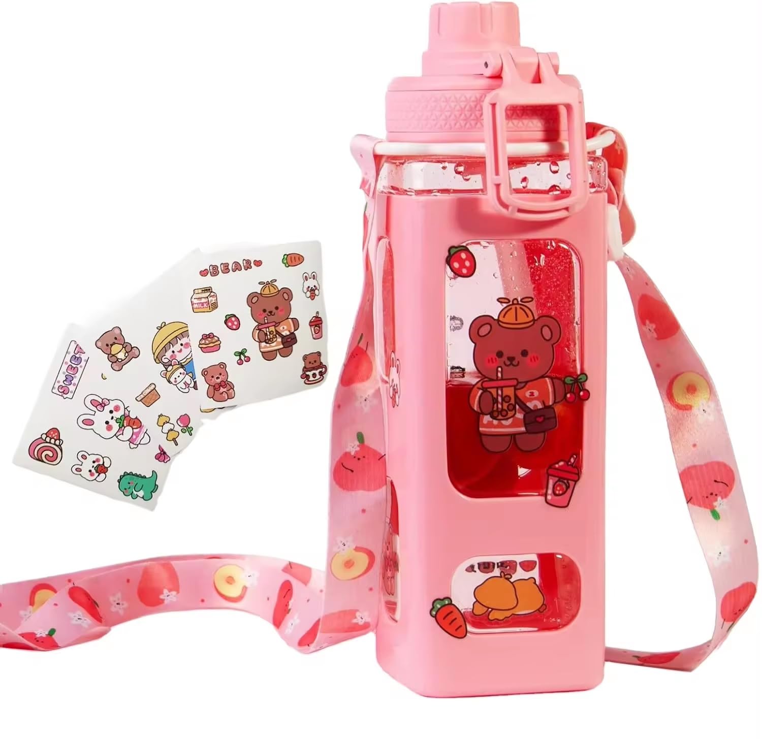 TU4 Enterprise® Large Kawaii Water Bottle With Straw And 3D Stickers Cute Aesthetic Bottle Kawaii Milk Bottle Tea Cup Juice Shaker Portable Silicone water bottles 700ml(Pack of 1) (Pink) (B0CTHSWKFT) Amazon Price History, Amazon Price Tracker