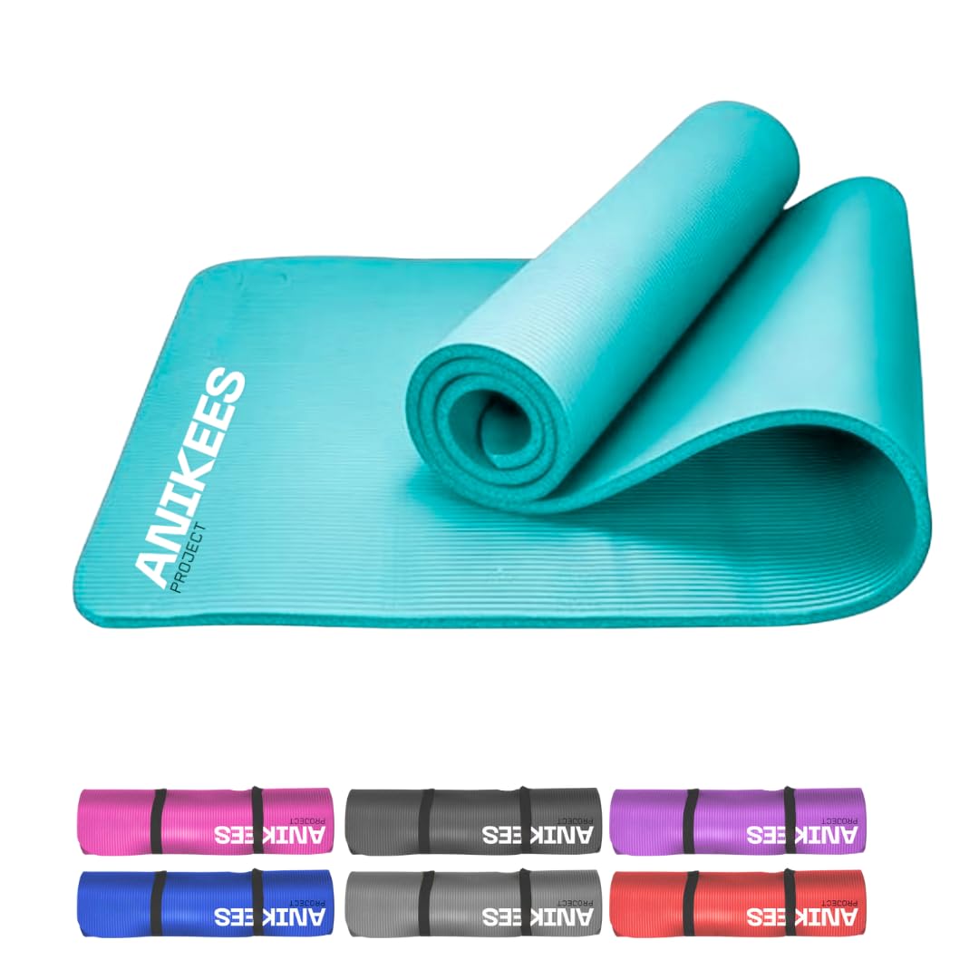 ANIKEES Extra Thick Yoga Mat, 183 x 60 cm, Multi-Purpose, NBR Foam Exercise mat, For Yoga, Pilates stre,tching, resistance work outs (Teal)