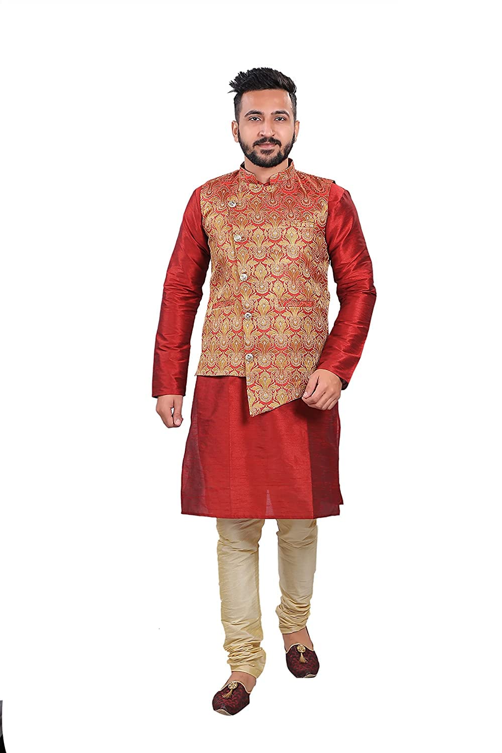 jexi Men's Silk Blend Kurta Pyjama With Jaquard And Embroidery Print Nehru Jacket/Modi Jacket Ethinic Set-picture-52