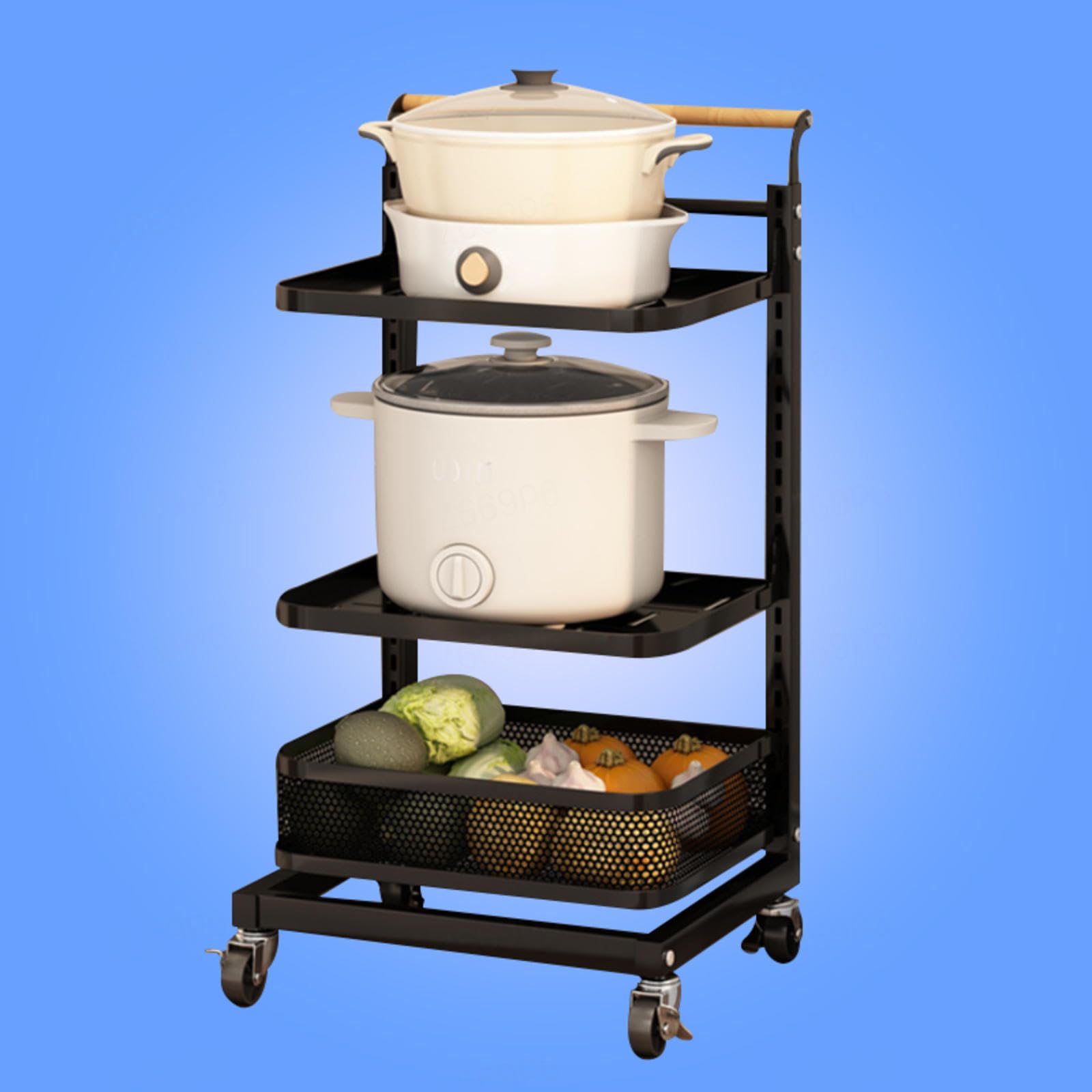 Cajón para Tapas de sartenes y ollas de Cocina, Color Negro, con 5 Tablas, 4 Ganchos y 1 Cesta (3 Unidades, 2 Tablas y 1 Cesta).