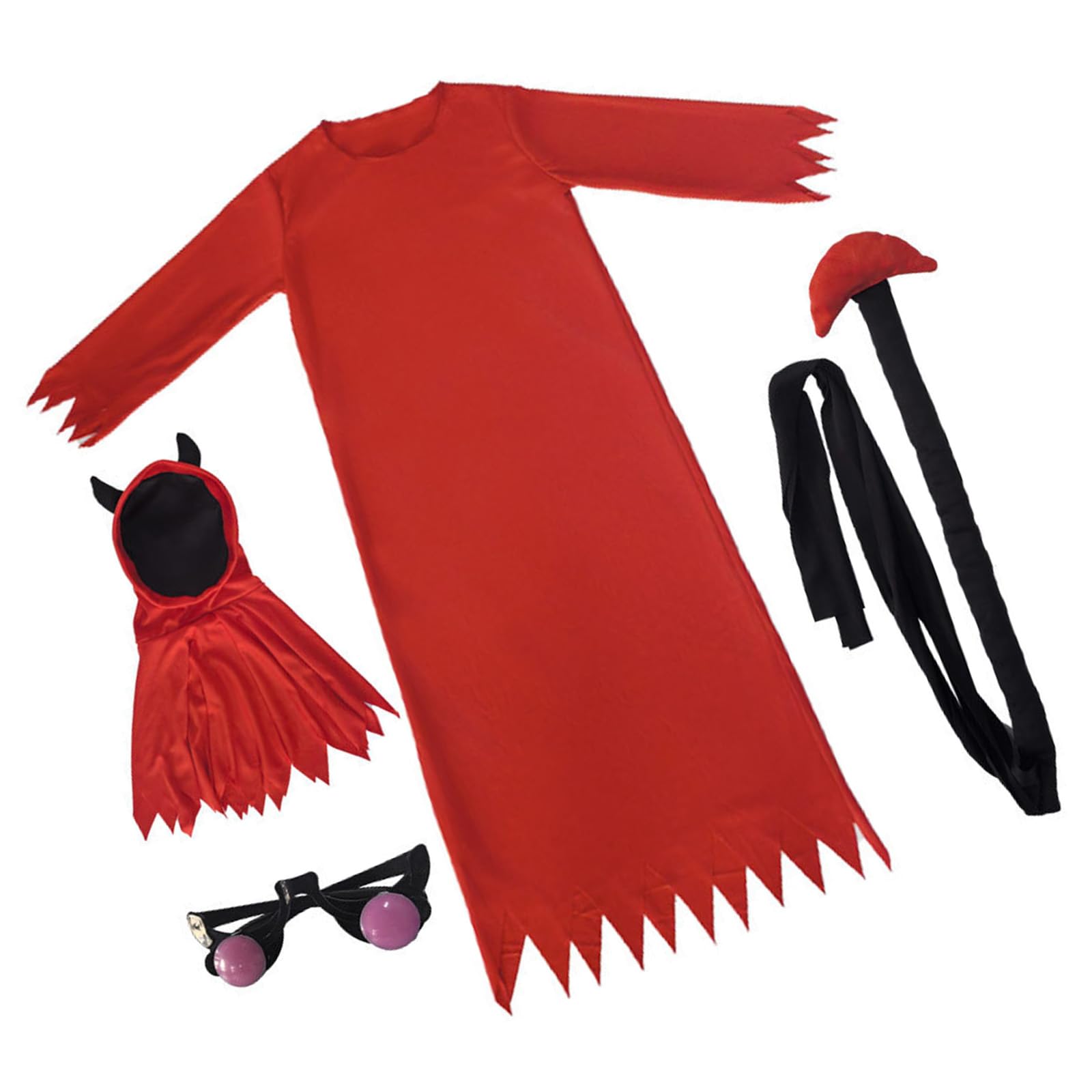 ZEPFJHE Halloween Death Role Play Outfit Set with Head Cover Devil Cosplay Robe for Children Adult Role Play Themed Event Celebratory Horror