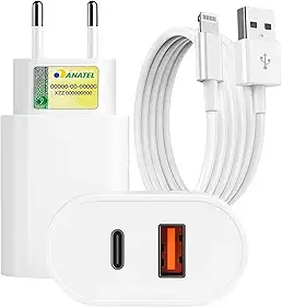 Cabo Usb-C-Lightning + Fonte Carregador 40W 2 Entradas Turbo Compatível iPhone X Xr SE 11 12 13 14 Premium LAGUS IMP.