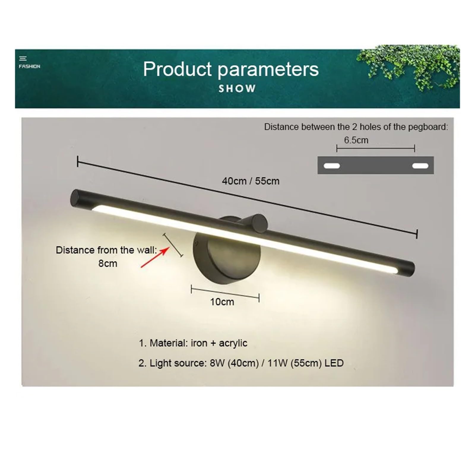 Lámpara de pared con espejo y sensor de movimiento, luz de pared moderna nórdica con interruptor táctil, iluminación interior(Cool 500-7000K,Sensor Black 40cm)