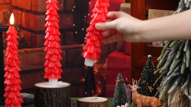 Image of Funtery 6 Pcs LED Christmas Tree Flameless Taper Candles Real Wax Battery Operated Candlestick Lights with 3D Flame and Remote Timer Window Fireplace(Red,Christmas Tree)
