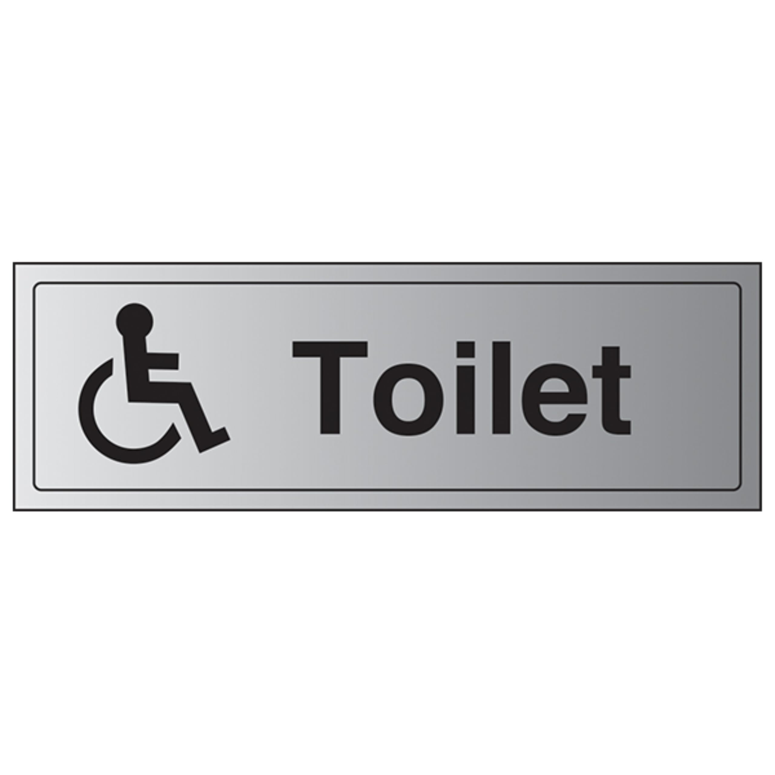 Vsafety Black|Grey|Silver V Safety General Door-Disabled Toilet Sign - 300Mm X 100Mm - Self Adhesive Alu Effect