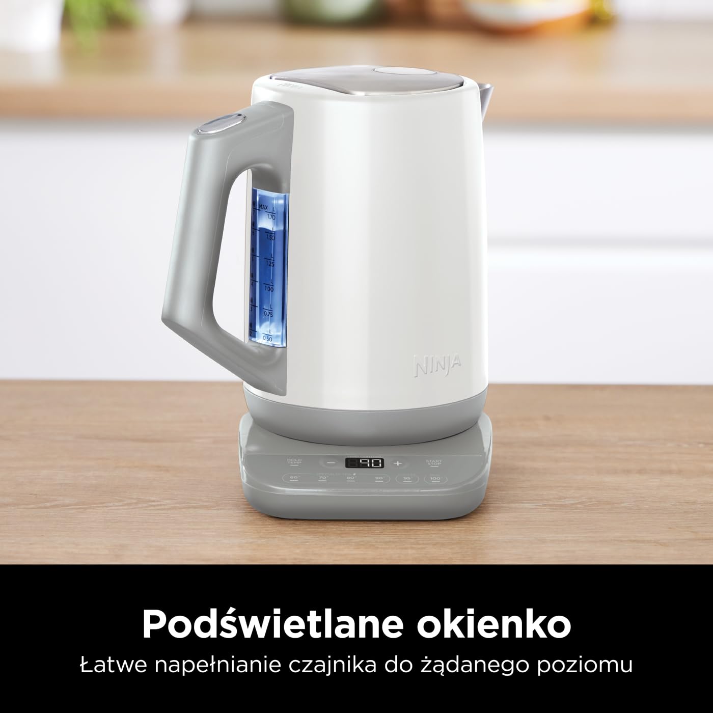 Ninja Czajnik Perfect Temperature, 1,7 l, wyświetlacz LED, czajnik elektryczny z funkcją szybkiego gotowania i różnymi ustawieniami temperatury, Biały, KT200EUWH