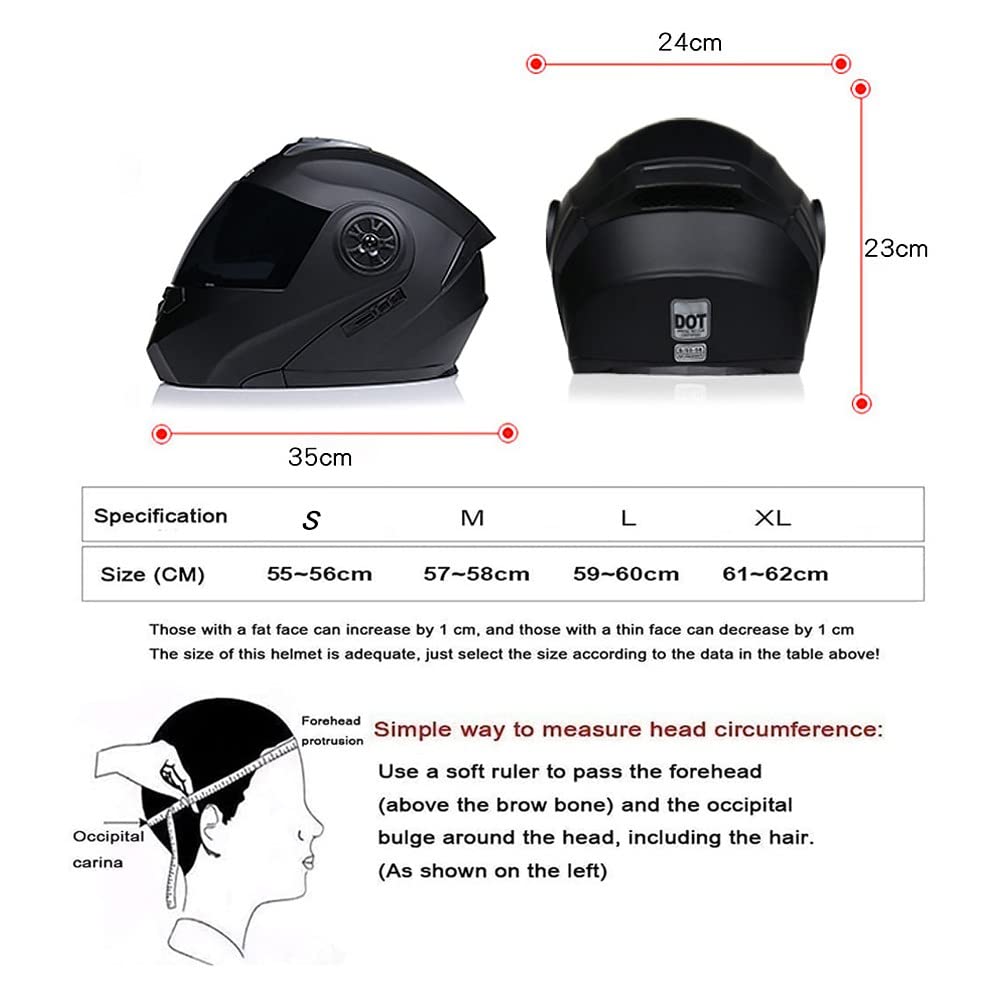Klapphelm mit Bluetooth, Integriert Motorradhelm mit Doppelvisier, ECE Zertifiziert Integralhelm, mit Eingebautem Mikrofon für Automatische Reaktion, für Erwachsene Frauen Männer