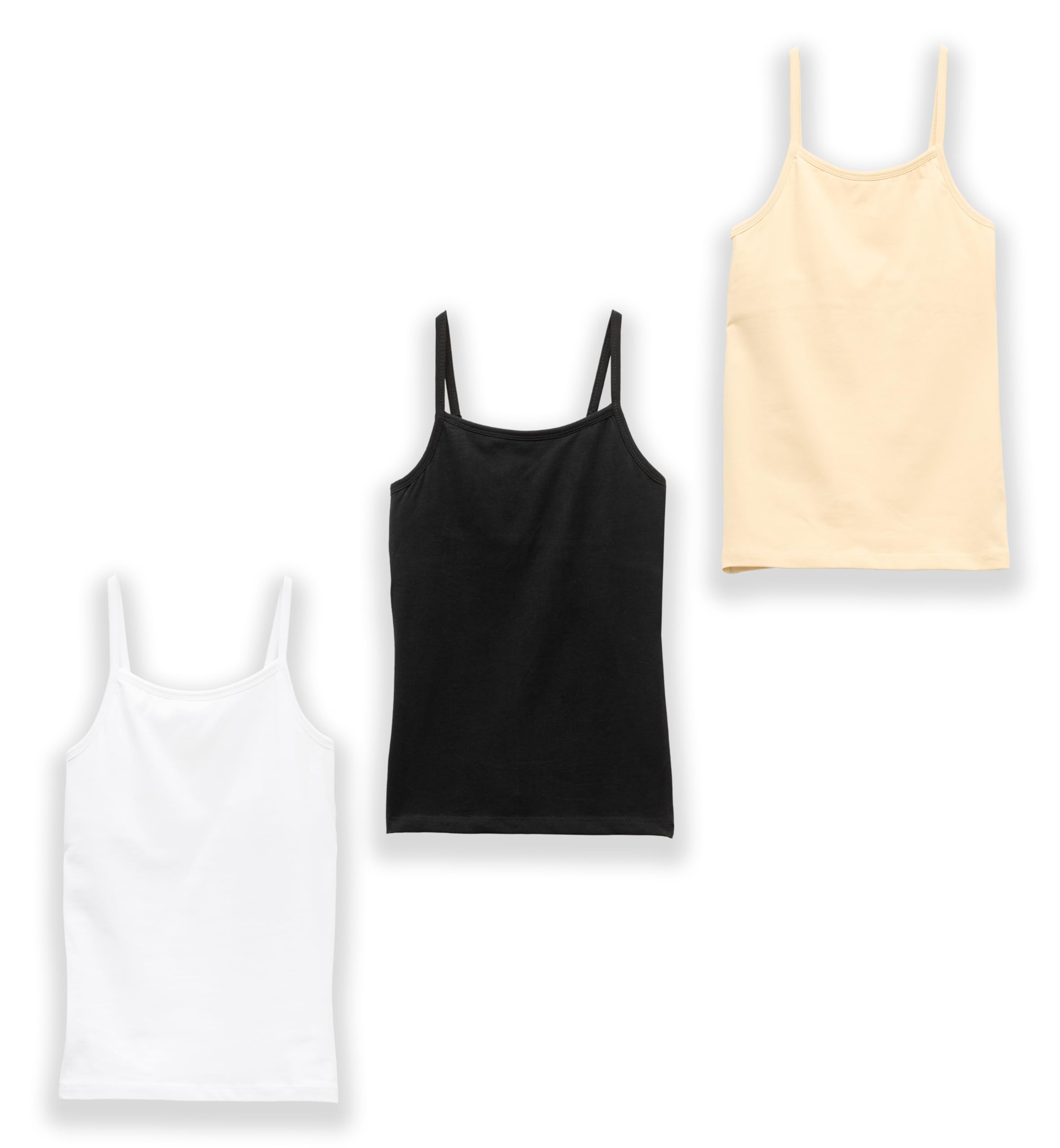 YUV Girls 95% Cotton & 5% Elastane Solid Padded Slips Camisoles, Pack of 3 | Built-in Light Padding | Full Coverage | Perfect for School White | Age 6-16 Years |