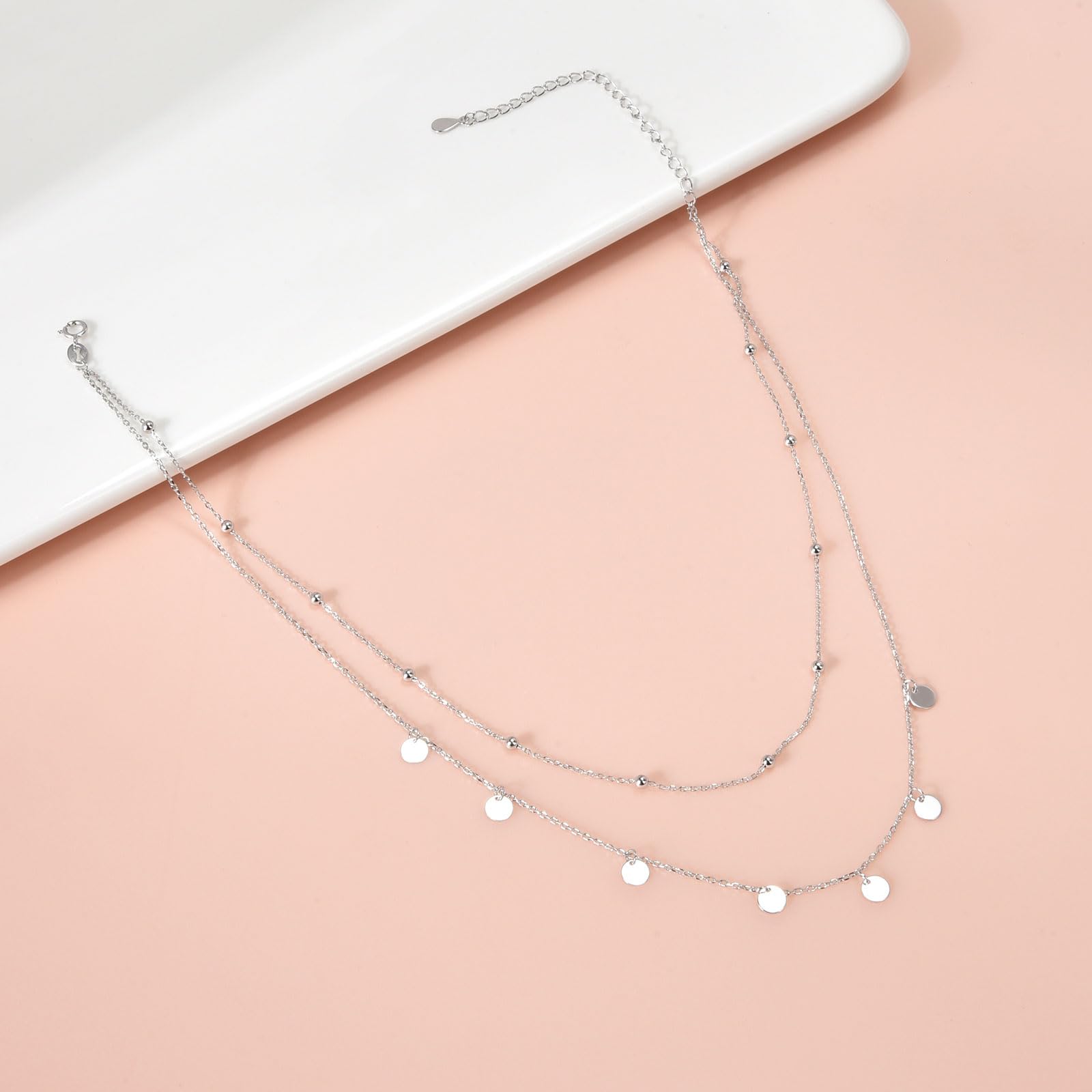 Collier ras-du-cou en argent sterling 925 avec pendentif en forme de pièce - Chaîne réglable pour femme