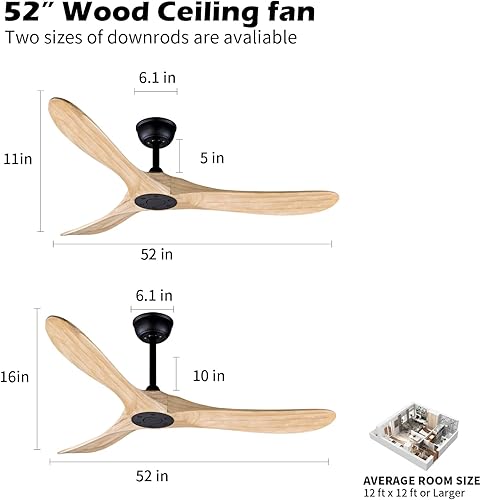 Miniatura 9 de Ventilador de techo blanco grande de 70 pulgadas con control remoto, motor de CC silencioso ahorro de energía, 3 cuchillas de madera de balsa negra,