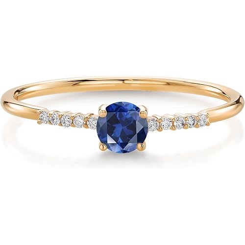 Gem Stone King 10K Yellow Gold 4MM Round Gemstone Birthstone and White Lab Grown Diamond Engagement Ring | Wedding Anniversary Promise Gold Ring For Women | Available In Size 5, 6, 7, 8, 9