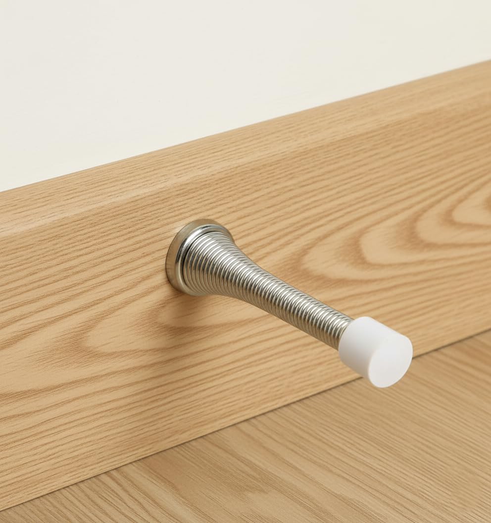 4 x Quality Chrome Silver Spring Door Stops with Screws - 80mm