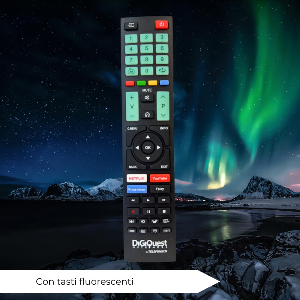 Digiquest Telecomando compatibile con TV a marchio TELEFUNKEN, VESTEL e BEKO | Tasti fluorescenti e dedicati alle piattaforme streaming I Già configurato e pronto all'uso