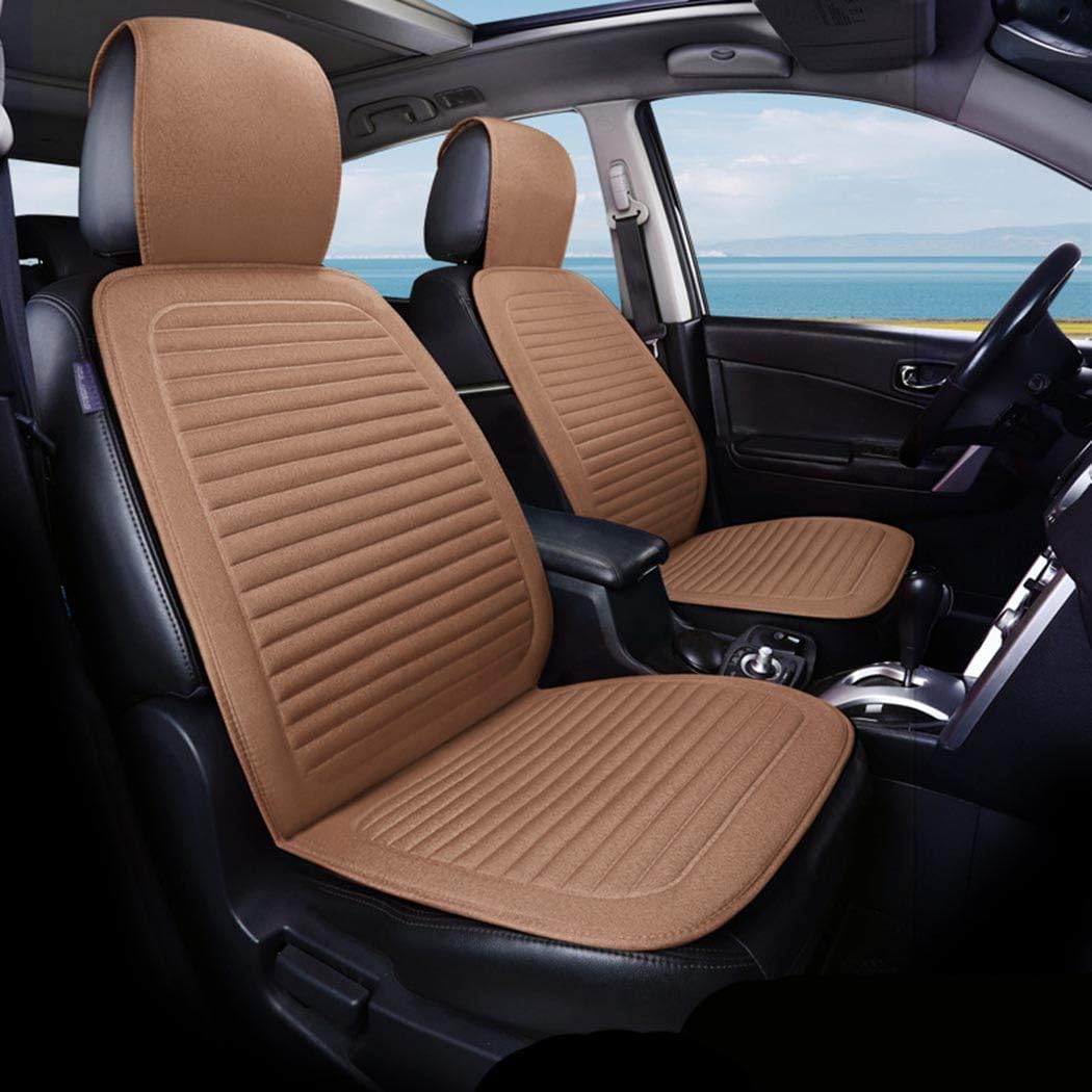 AMERTEER 2 pack Linen Car Seat Cover for All Seasons Soft & Breathable,Seat Protector Summer Linen Bench Protection, Universal Anti-Slip Most Automotive Driver Seat Cover with Backrest (Brown) (Brown)