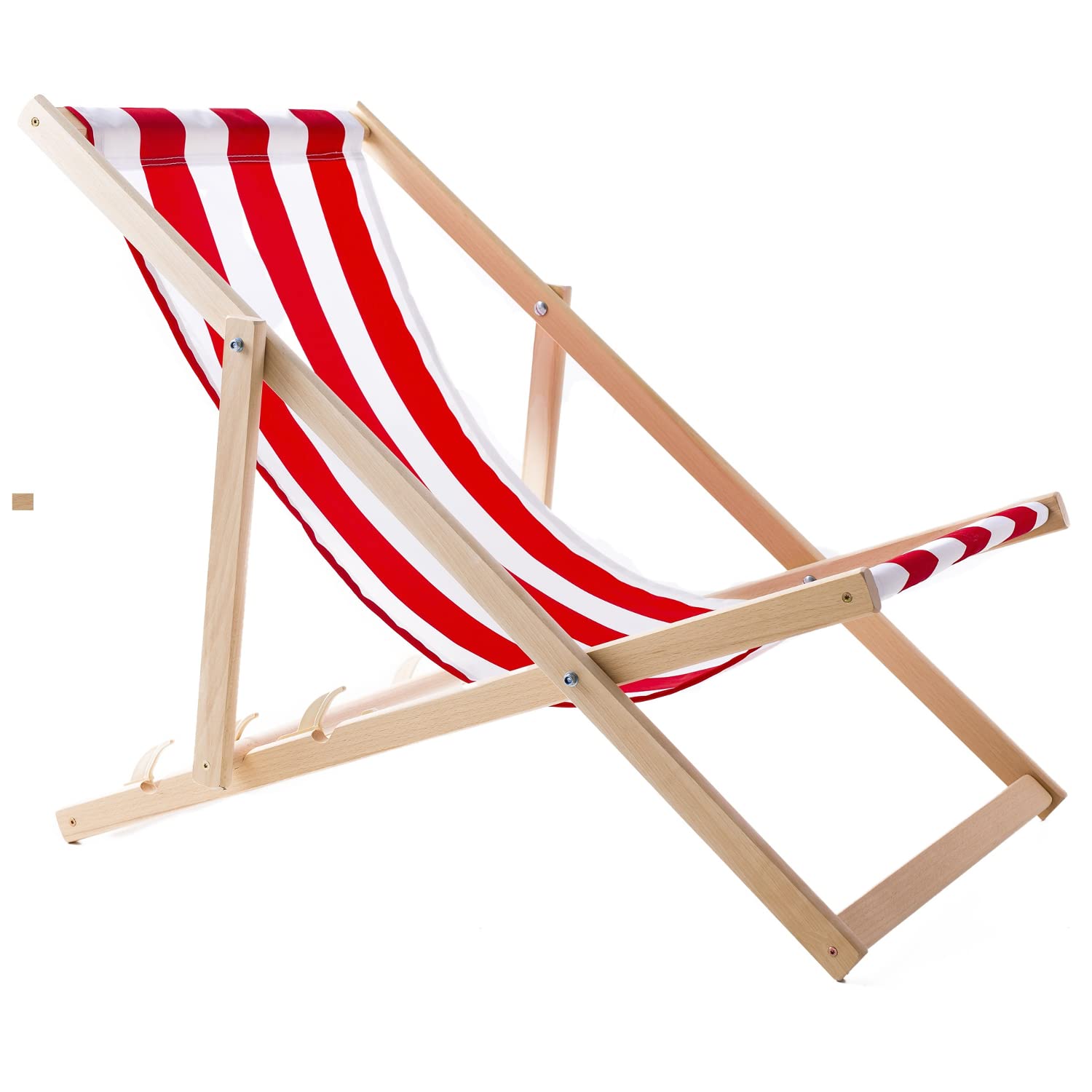 Juego de 2 Tumbonas de Madera de Haya, Silla de Playa, Tumbona de Jardín, Patio, Balcón y Terraza, Plegable, hasta 120 kg (Rayas Rojas)