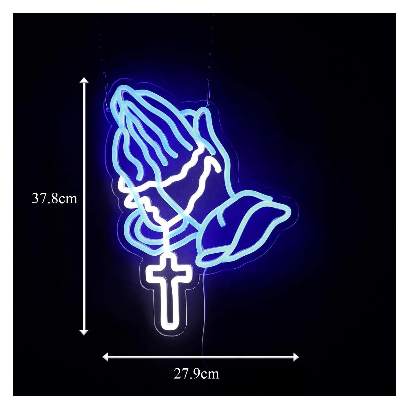 Decoración Lámparas Mano Rezando Letrero De Neón Luz Cruzada Regulable Para Dormitorio Sala De Juegos Bar Sala De Estar Iglesia Decoración De Pared Iluminada 27.9cmx37.8cm