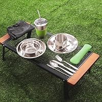 Set Gavetta Scout 10 Pezzi In Acciaio Inox | Ciotole, Piatti, Posate E Borsa | Per Campeggio, Picnic E Escursionismo | Colore Blu - Foto 13