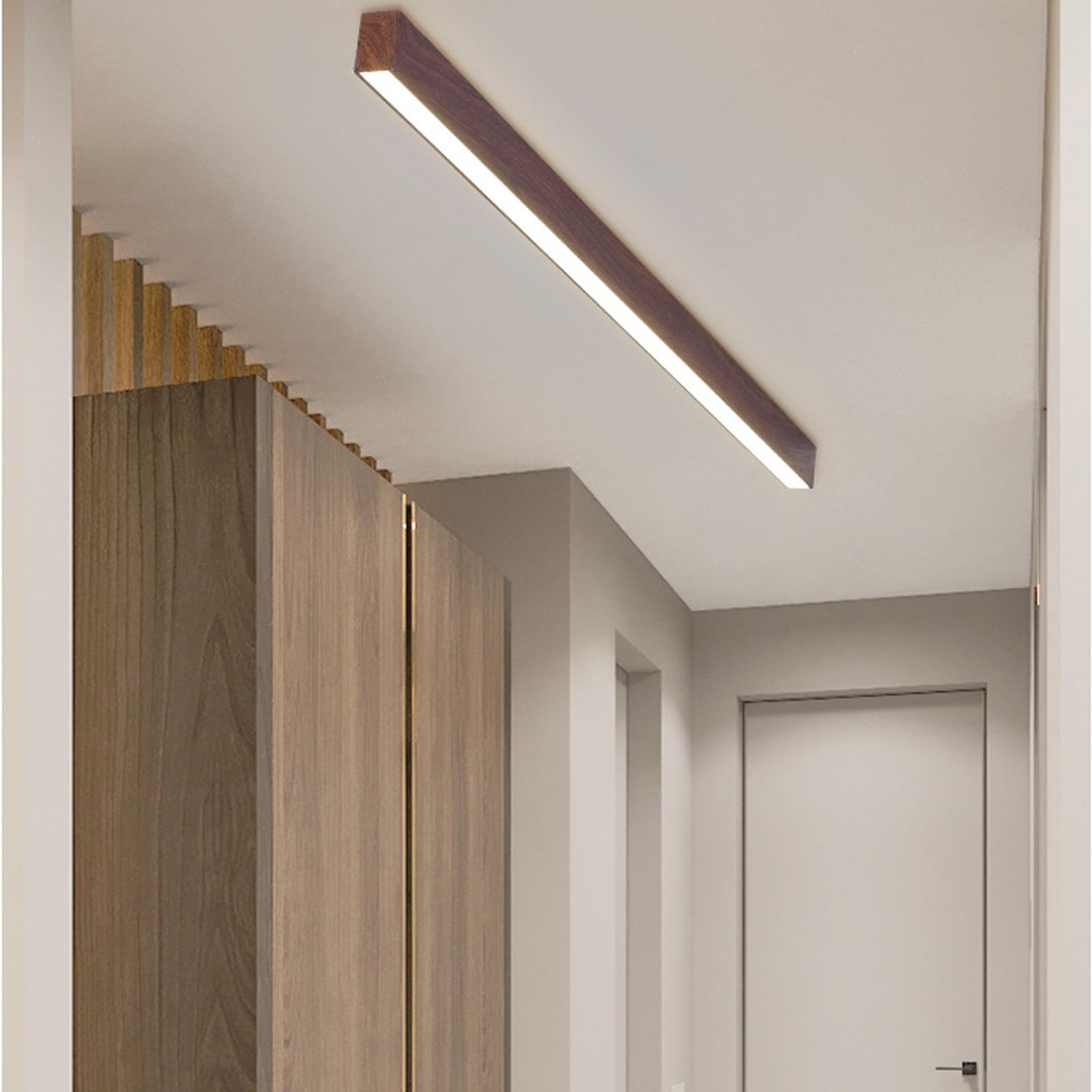 Madera Plafon LED Techo Interior con Mando a Distancia Lámpara de Techo 2700K-6500K Regulable Lámpara Techo Sala de Estar Rectangular Acrílico para Dormitorio Oficina Balcón (Madera clara,60cm)
