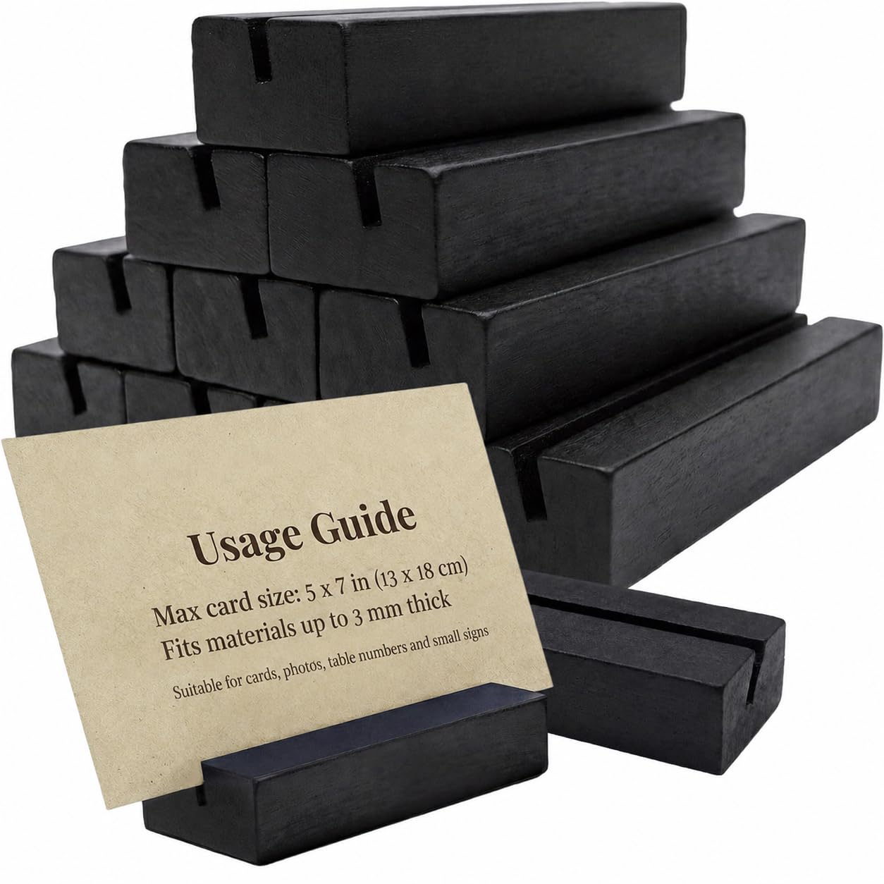 PUYUKO 12 Pcs Wooden Table Number Holders for Place Card, Black Wood Name Card Stand for Displaying Photo, Menu, Wedding Picture, Greeting, Business Card, Sign Holder for Birthday & Christmas
