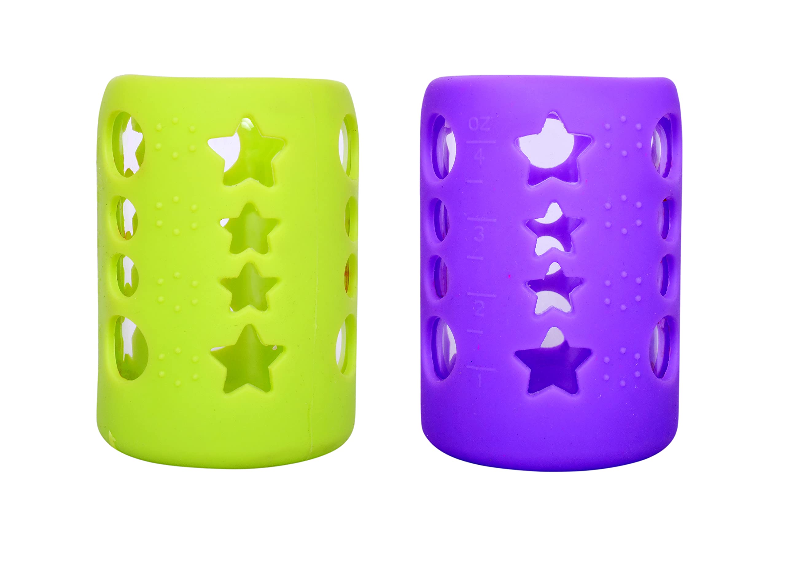 THE LITTLE LOOKERS� Baby Feeding Bottle Silicone Warmer Cover/Sleeve Holder/Insulated Protection for Newborns/Infants/Babies (Pack of 2) (Purple & Green, 120 ML)