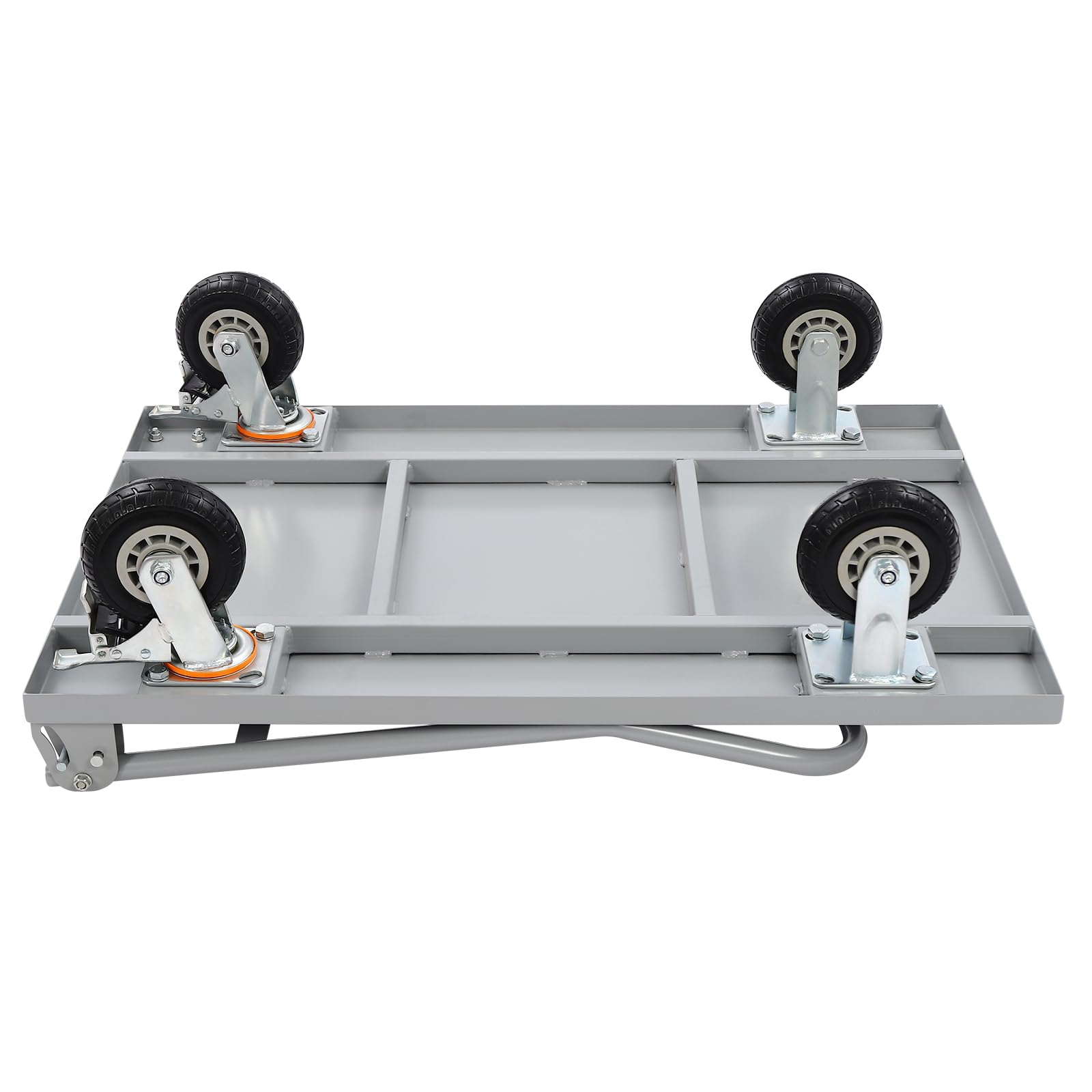 Plattformwagen bis 907kg,Transportwagen mit klappbar Griff,Lagerwagen aus Stahl mit 91x61cm Antirutsch-Ladefläche & 4x360° Gummiräder(2 mit Bremse),Transportkarre Paketwagen für Baustelle Logistik