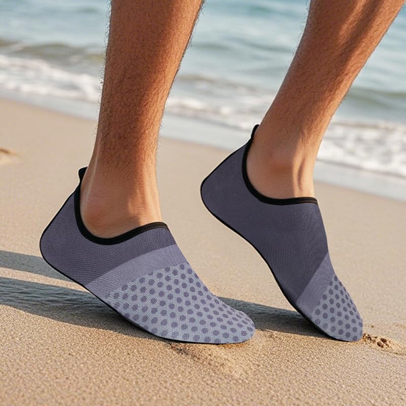 Mens Womens Water Shoes Quick Dry Barefoot Shoes Non-Slip Aqua Socks for Beach Swim Dark Grey Splicing