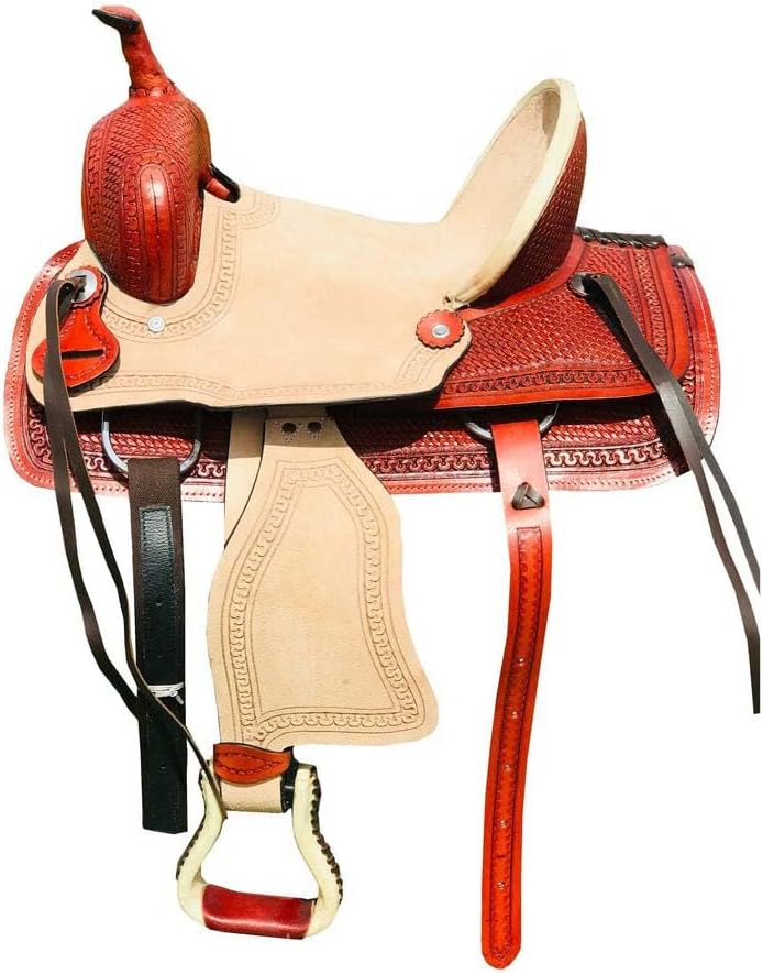 Horse Saddle Leather Western Barrel Racing Handmade Premium Comfort Horse Saddle for Best Riding Trail Equestrian Tooled Carved Size: 10-18 inches Seat Available, UG05