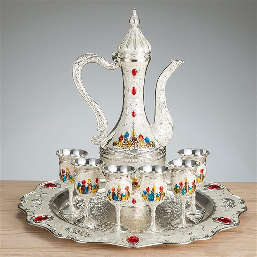 Alloy Wine Set European Antique Household Jug Set Wedding Living Room Bar Home Wine Glass Decoration (Color : B) (C)