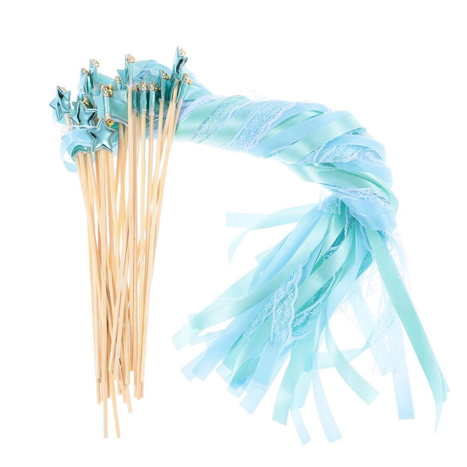 24 Pack Fairy Wands, Ribbon Lace Fairy Wands with Bells, Decorative Silk Stick with Streamers for Wedding Birthday Party, Pretty Pentagram Ribbon for Girls