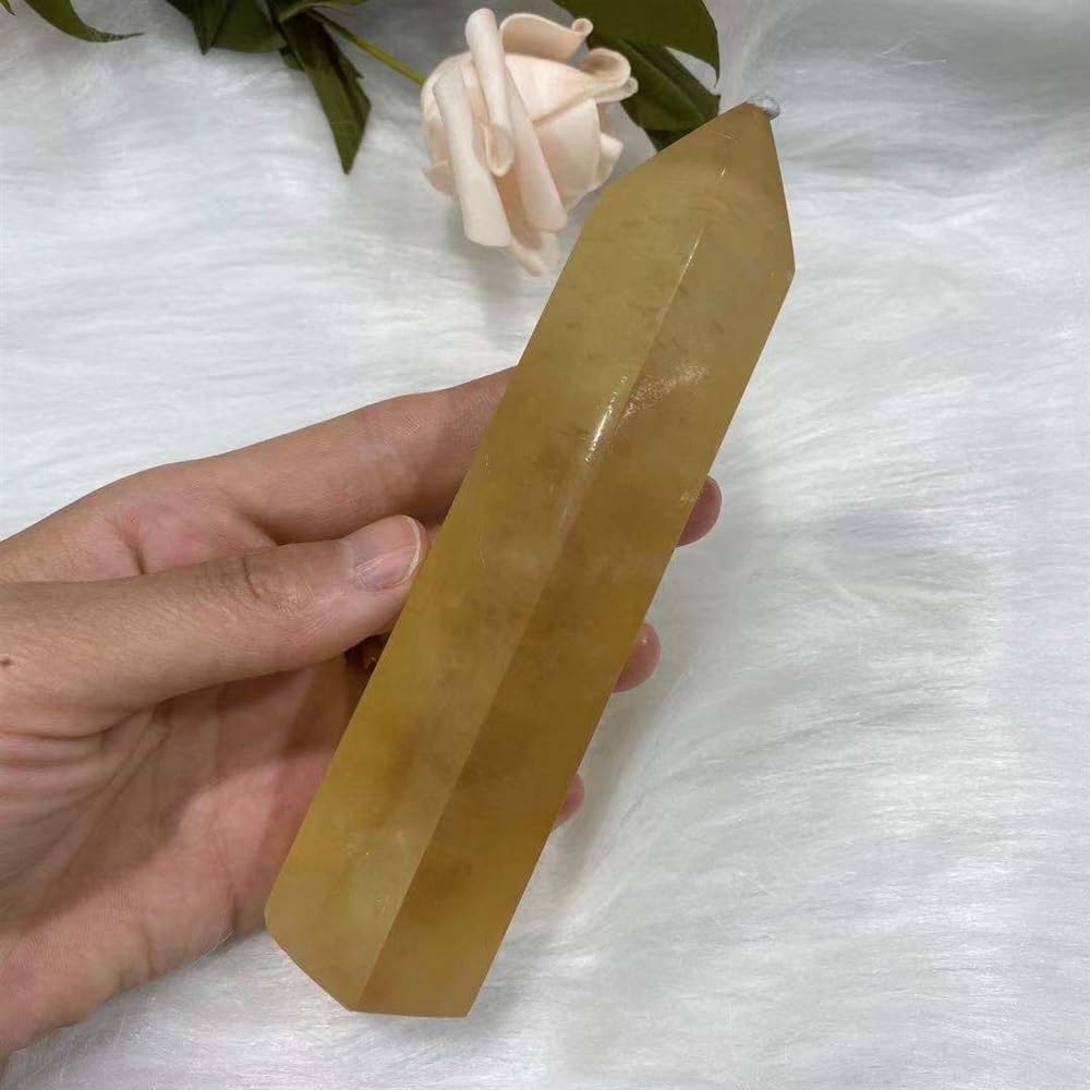 KatLin Natural Honey Calcite Quartz Obelisk Mace Room Office Decoration Gift Hand Sanding Collectible Ornaments (Size : 400-450g)