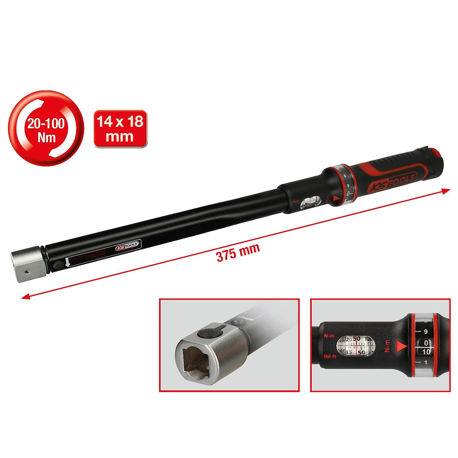KS Tools 516.1633 - Llave dinamométrica de ajuste fijo, precisión con portaherramientas de inserción (10-100 Nm, 14 x 18 mm)