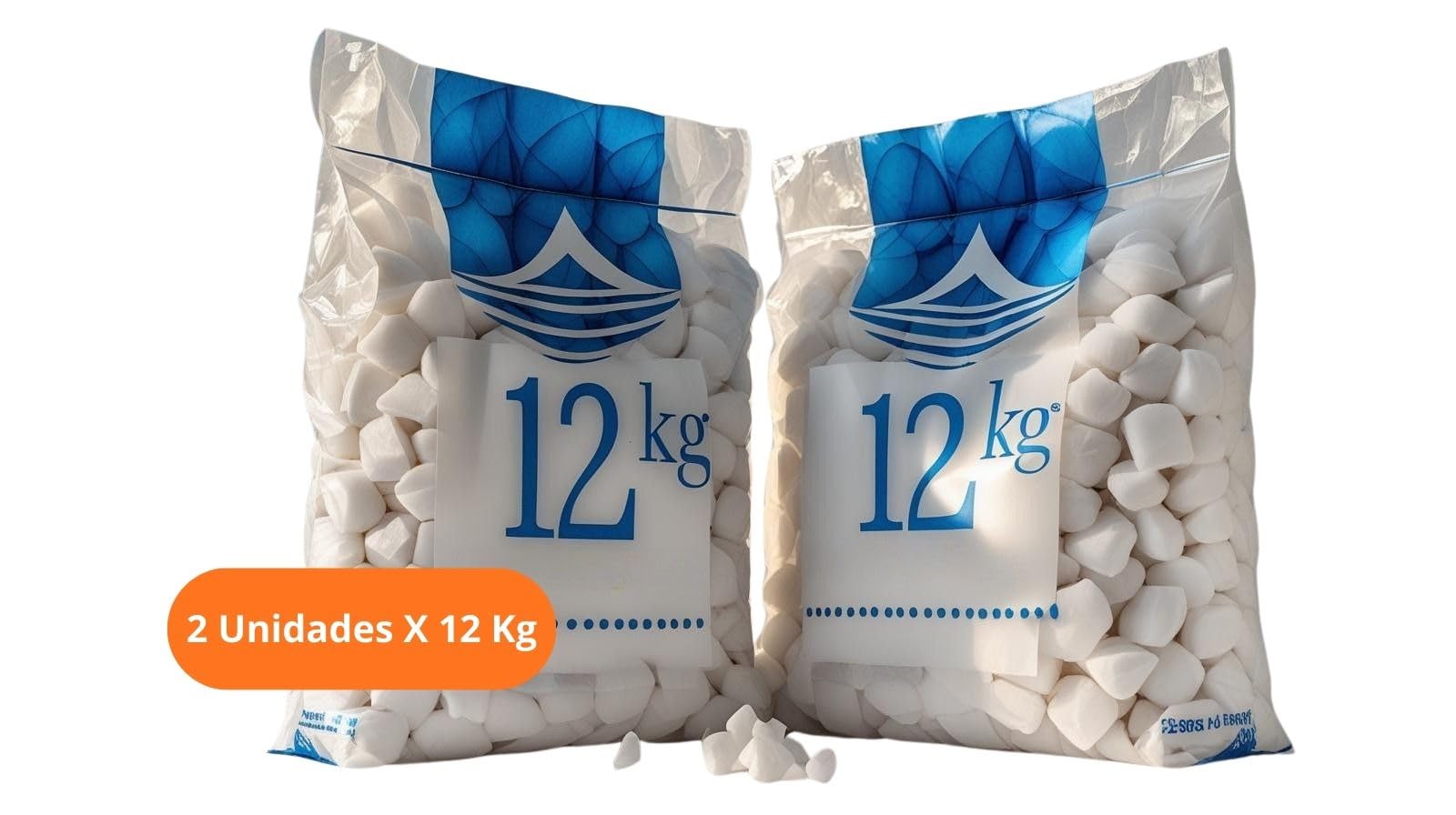 Sal para Descalcificador, Sal en Pastillas, Sal Marina, Sal para Descalcificador de Agua 24 kg. 2 Sacos DE 12 KG para FACILITAR SU MANEJO