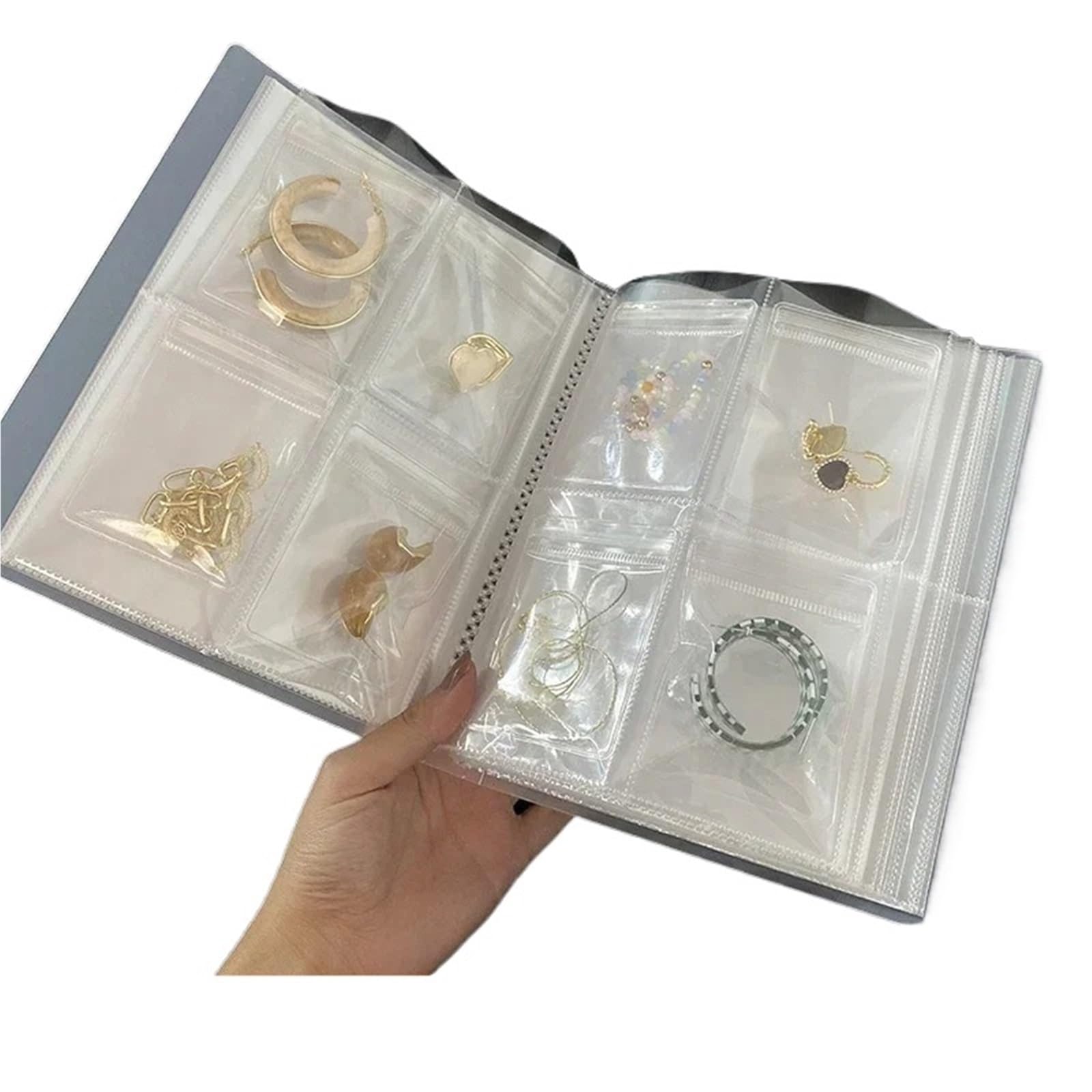 HUWOYG Jewelry Storage Albums Desktop Drawer Organizer Boxes Transparent Necklace Bracelet Ring Book Holder Bag For Rings Necklace(Color1)