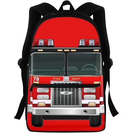 Cartoon Fire Truck Backpack for Elementary School Kids