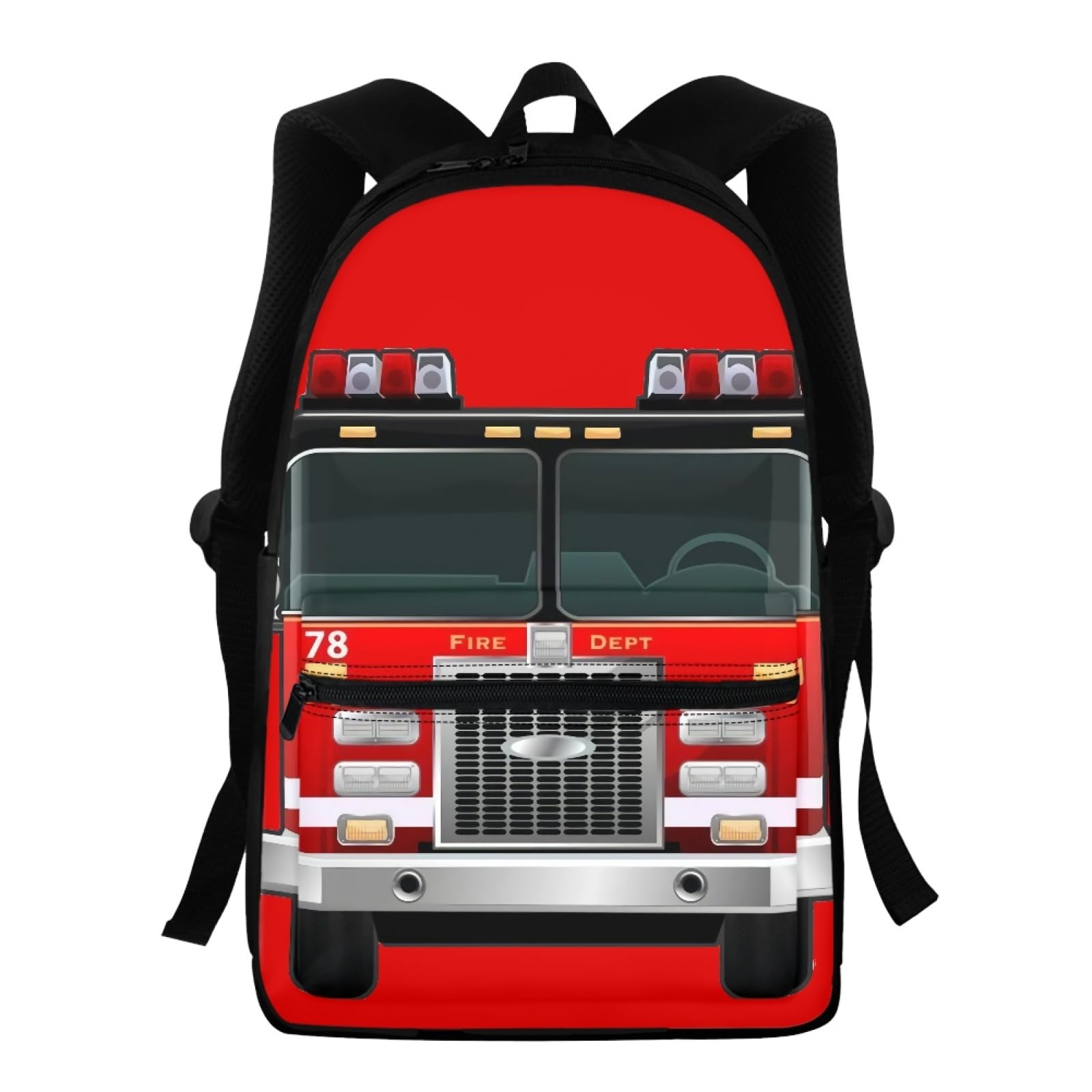AFPANQZ Cartoon Fire Truck Backpack for Elementary School for Womens Girls Boys Lightweight School Bags Bookbags Daypack Satchel with Front Pocket