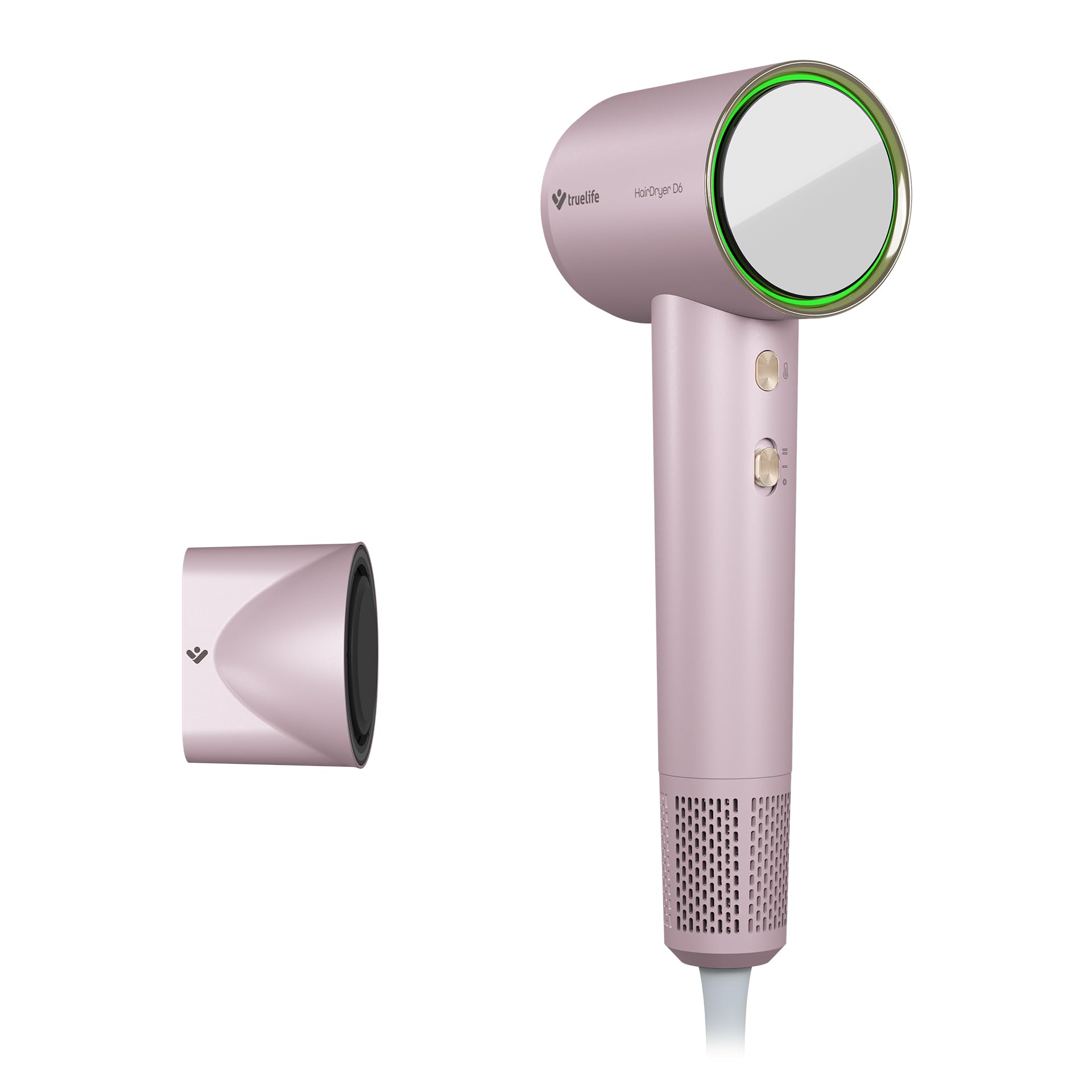 TrueLife HairDryer D6, Haartrockner mit Ionisator, Leistung bis zu 110.000 U/min, farbiger LED-Ring zur Temperaturanzeige, 3 Trockenstufen, 2 Geschwindigkeiten, Magnetaufsatz