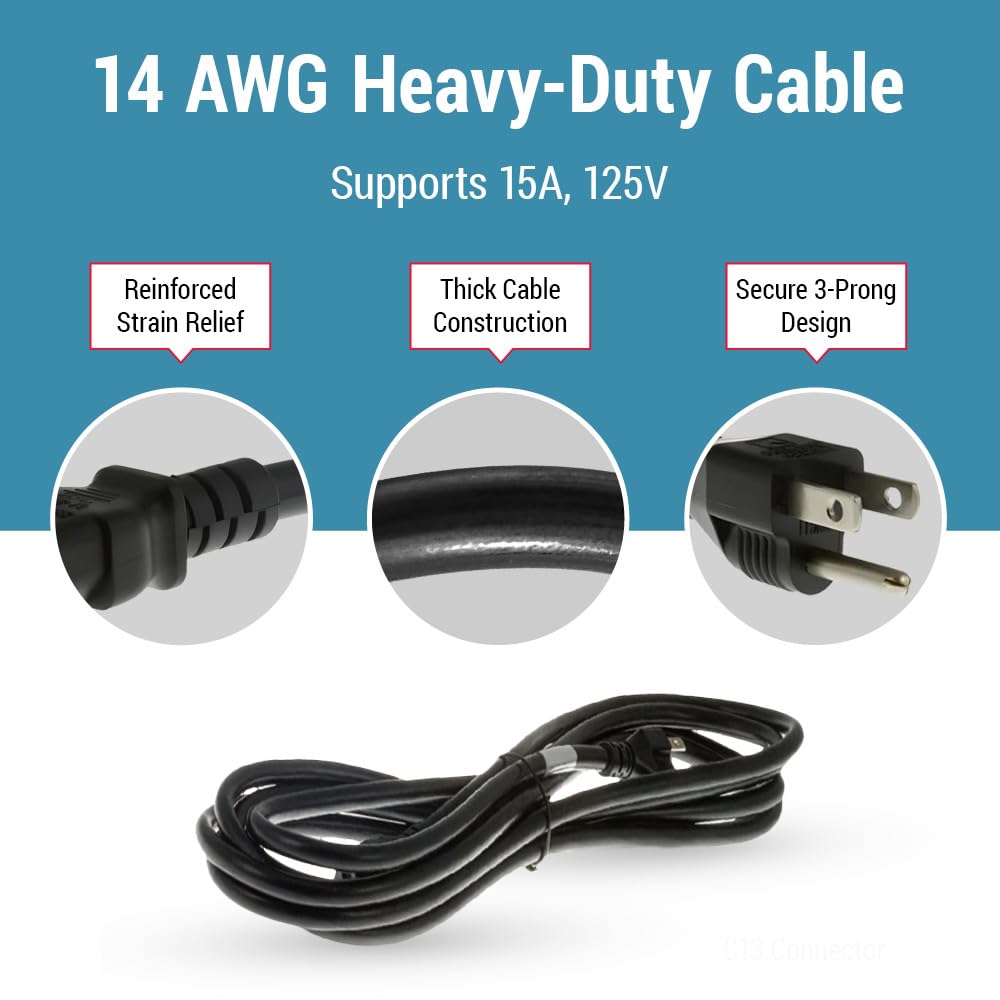 CablesAndKits - Cable de alimentación de CA resistente de 4,5 m - Cable de alimentación de repuesto de 3 clavijas, 15A/125V, 14 AWG, NEMA 5-15P a IEC-60320-C13-3 Cable de CA para PC, monitor y