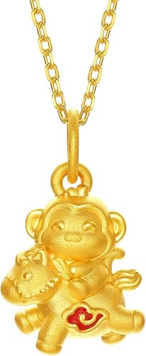 Colgantes de oro macizo de 24 quilates, lindo animal caballo y mono, colgante de esmalte solo encanto joyería de oro real para mujeres, hija,