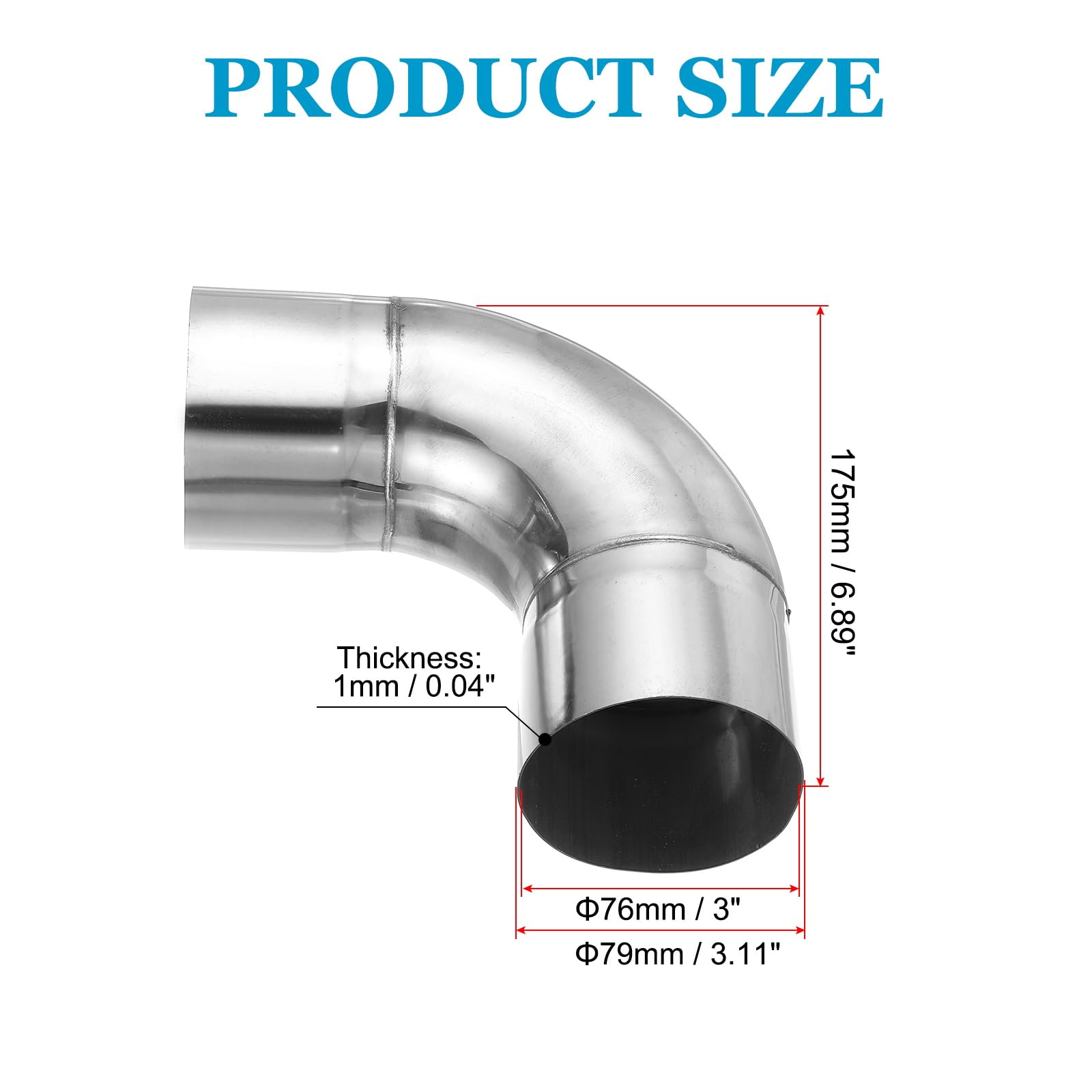 PATIKIL 3" (76mm) Id Raccordo a Gomito da 90 Gradi, Adattatore per Raccordo per Tubi Acciaio Inossidabile, Angolo Retto per Impianti Idraulici, Condotte Idriche, Fai da Te