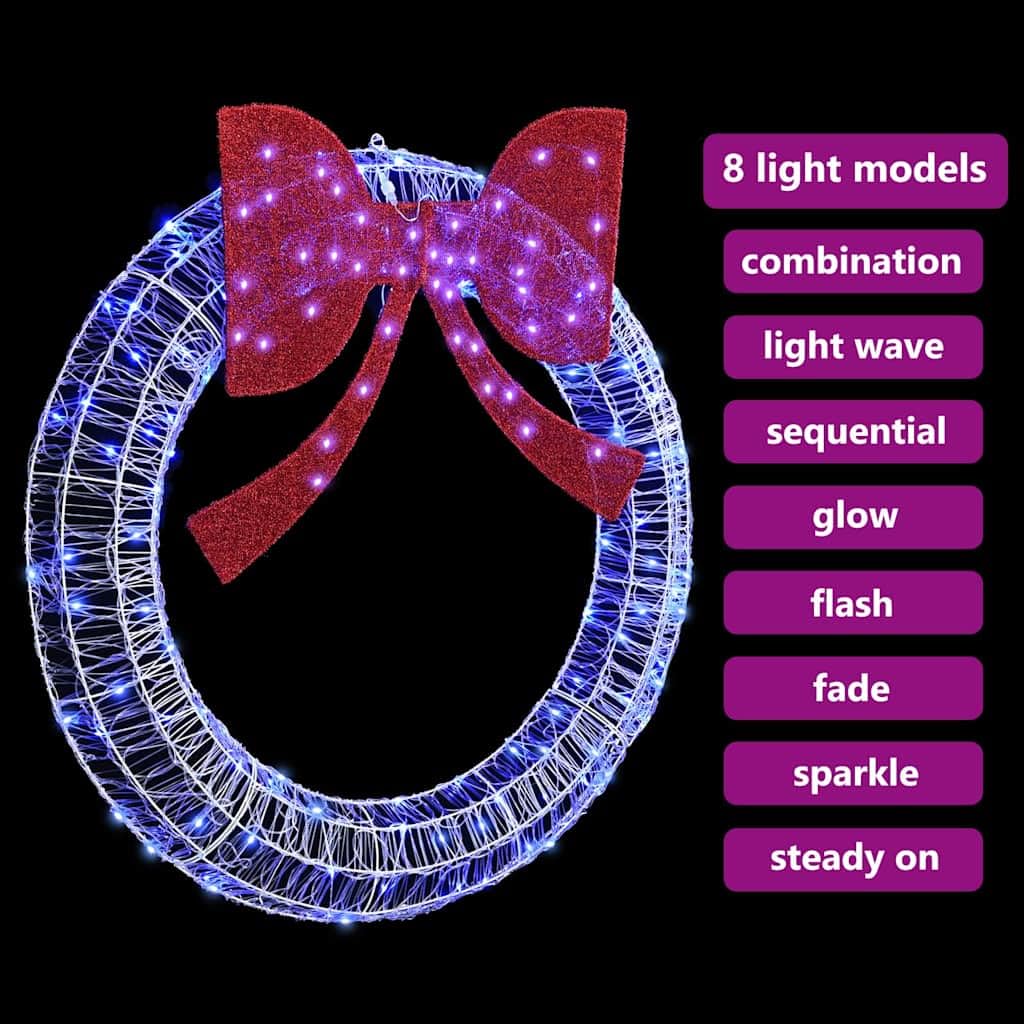 Mangloder Couronne bleue en acrylique avec 150 LED, 120 cm, décoration de Noël, alimentation USB, télécommande, nœud scintillant, pour intérieur et extérieur protégé, look moderne de l'Avent et