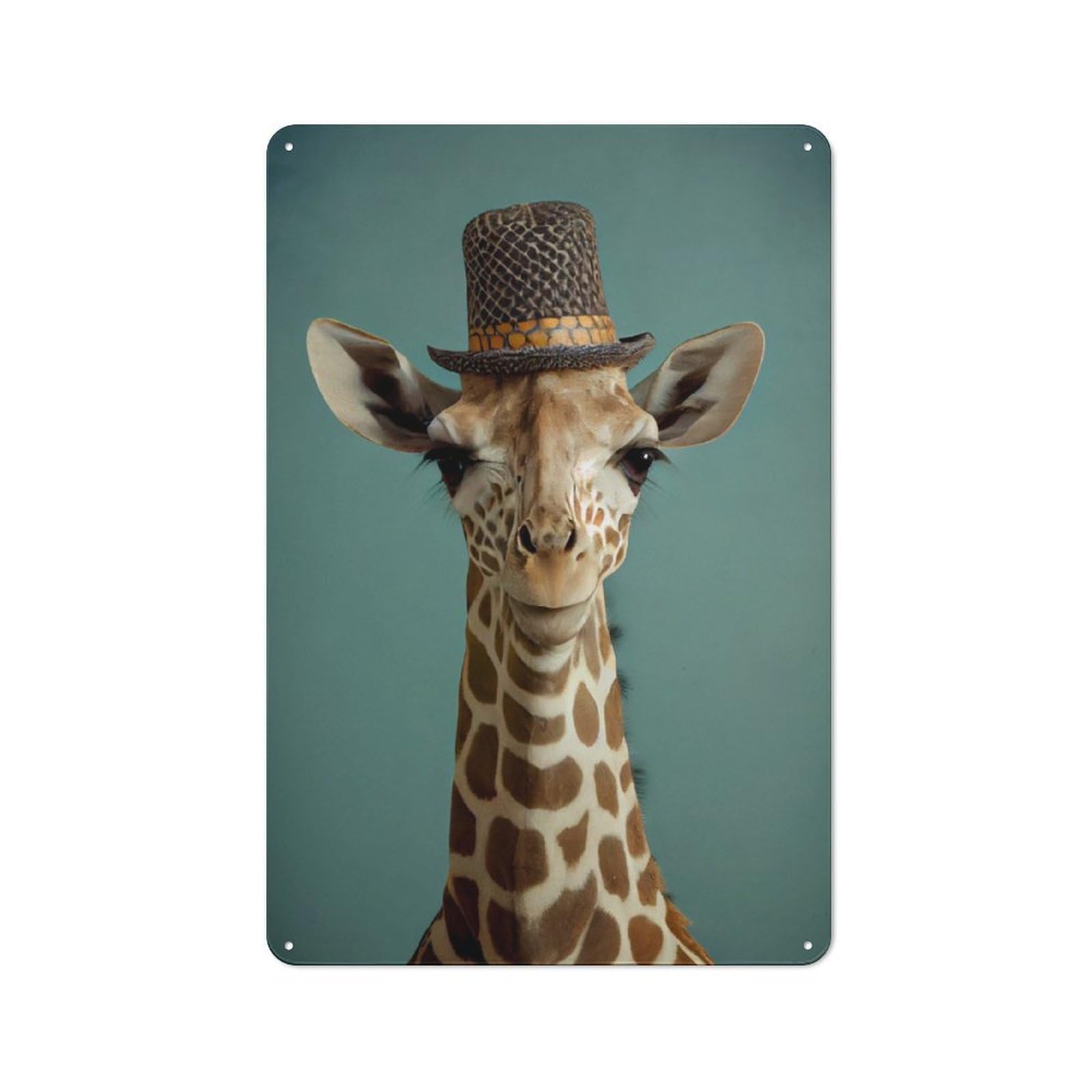 Junmoney Giraffe Animal Hat Retro-Style Metal Plaque 30X20cm For Kitchen Or Home Bar, Gift For Home Bar Enthusiasts During The Christmas Season